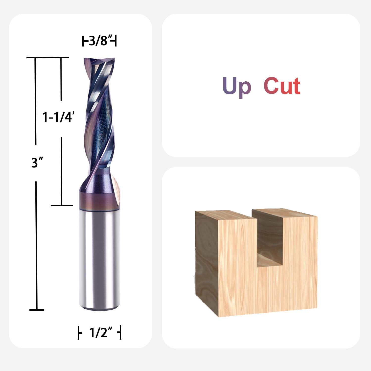 SpeTool 3/8 Dia SPE-X Coated Up Cut Router Bit 1/2 Shank 3 Extra Long