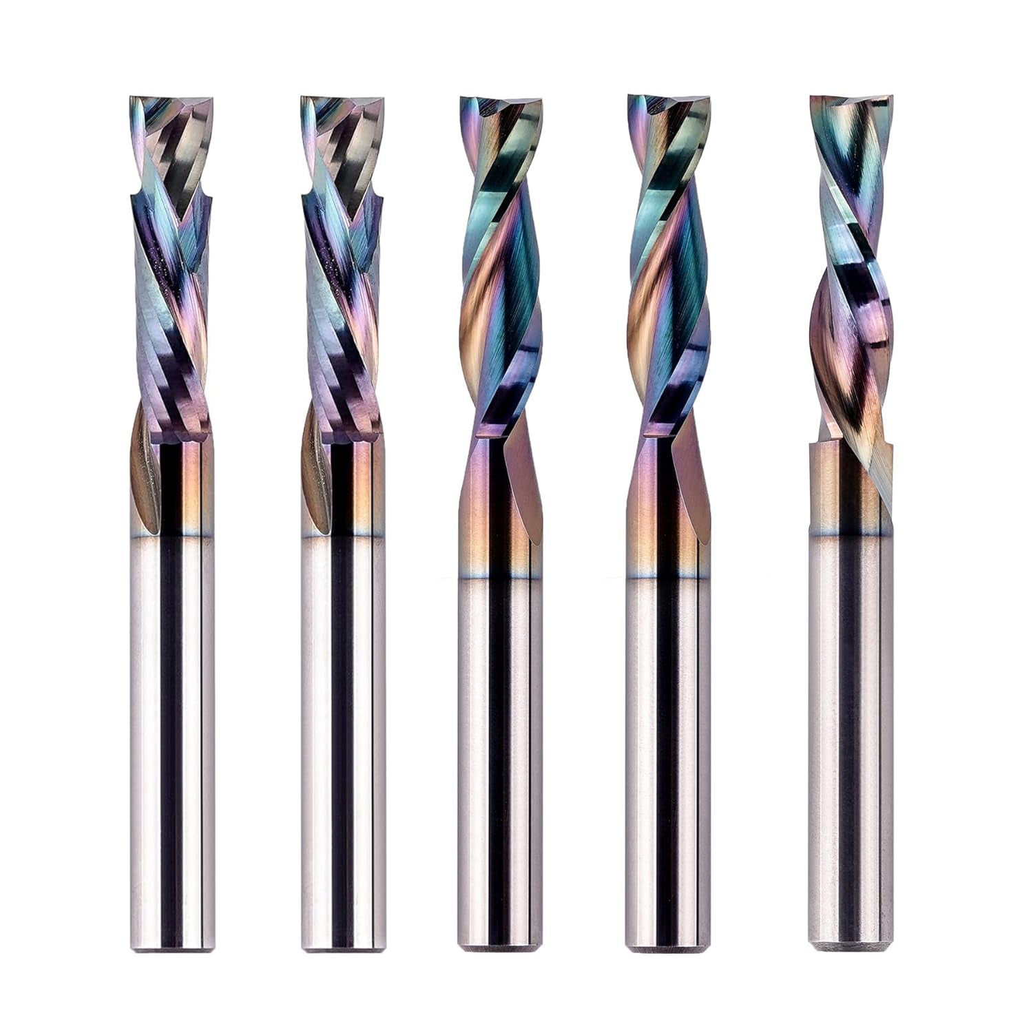 SpeTool 5Pcs 1/4 Shank Solid Carbide SPE-X Spiral Router Bits Set For Wood