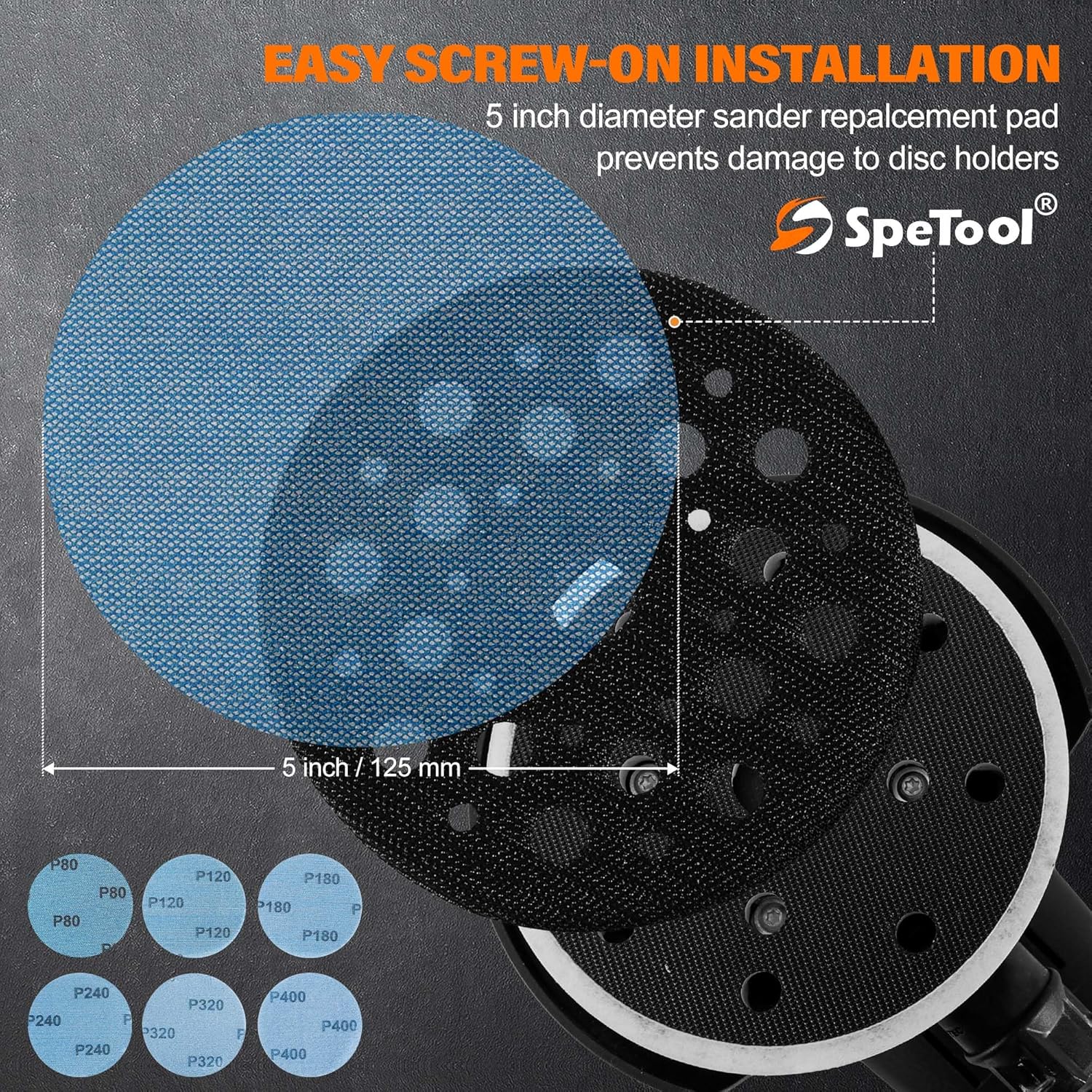 SpeTool 5 Inch 30 pcs Sanding Disc Net Sander with Pads Saver