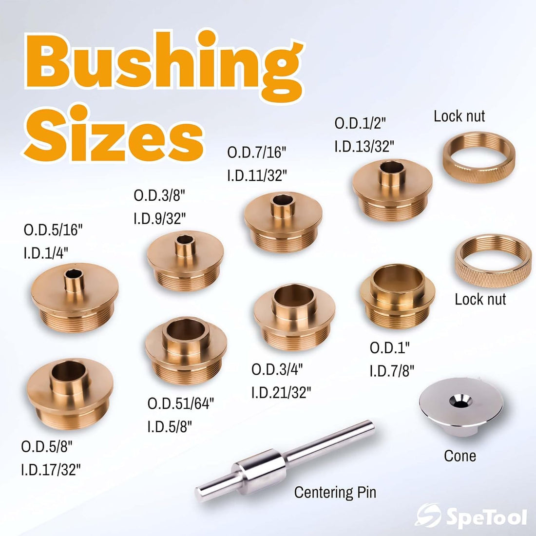 SpeTool 10 pcs Brass Router Template Bushing Guide Set with Pin Router Arm