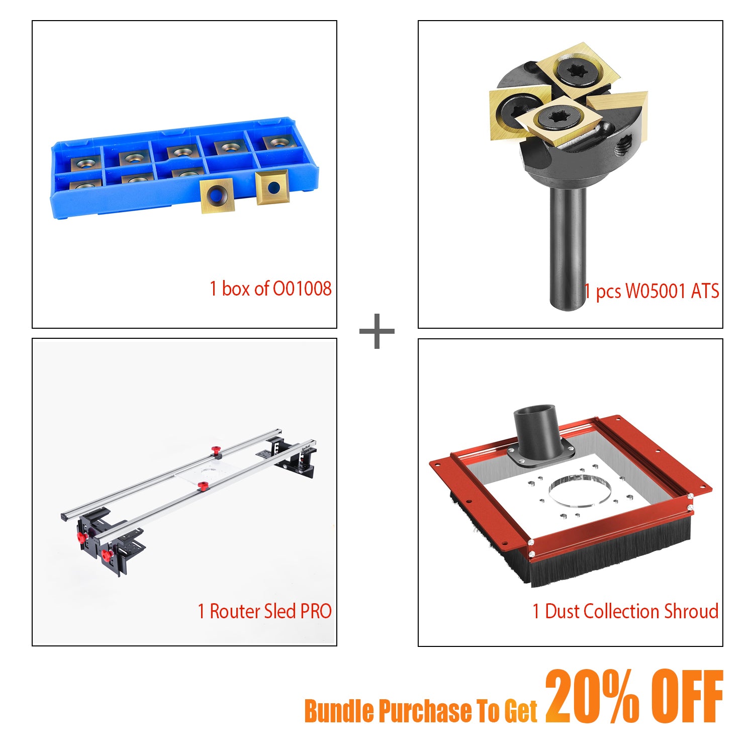 SpeTool S01001 Router Sled & S01002 Dust Collection Shroud & W05001 ATS Surfacing Bit & O01008 Blades Bundle Set