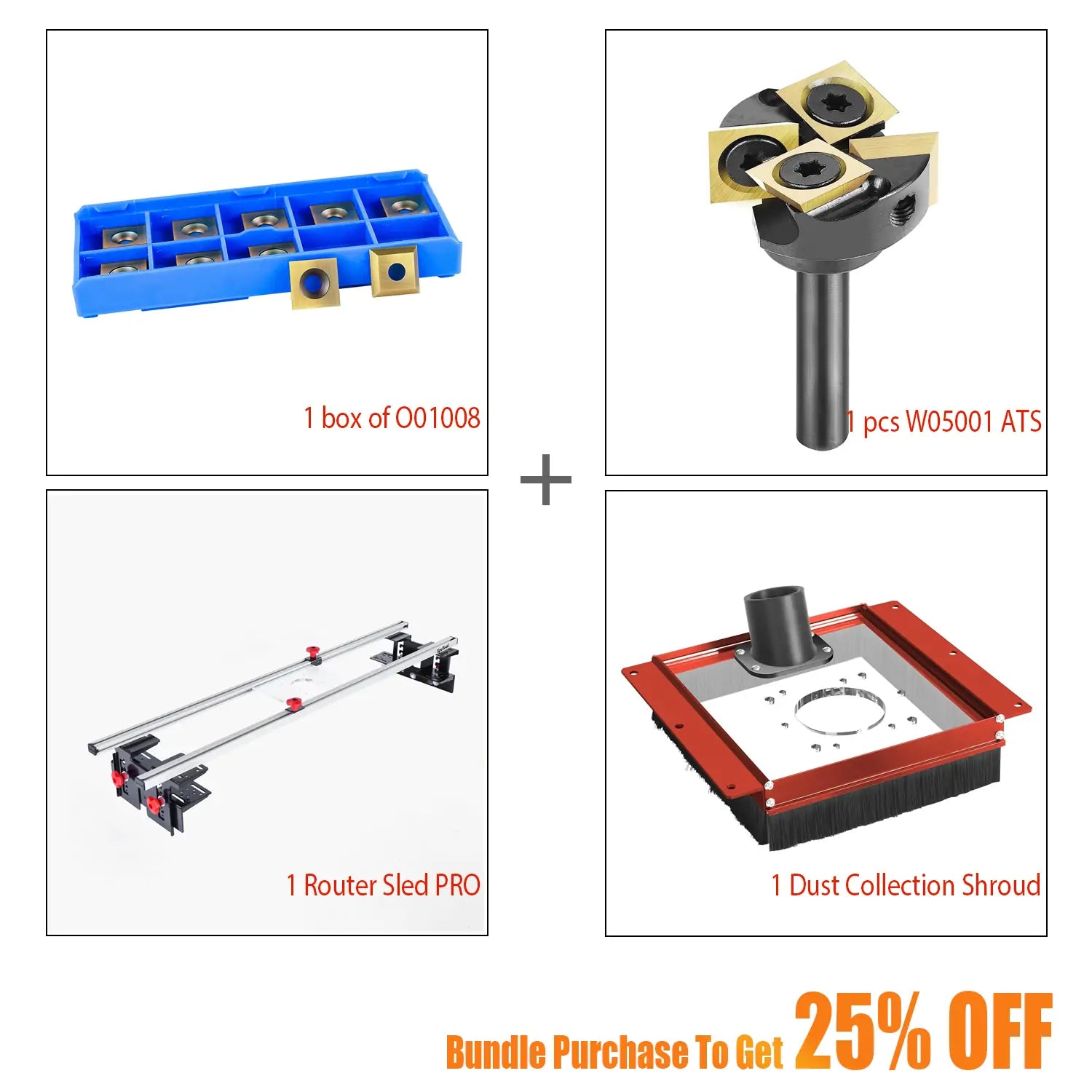 SpeTool S01001 Router Sled & S01002 Dust Collection Shroud & W05001 ATS Surfacing Bit & O01008 Blades Bundle Set