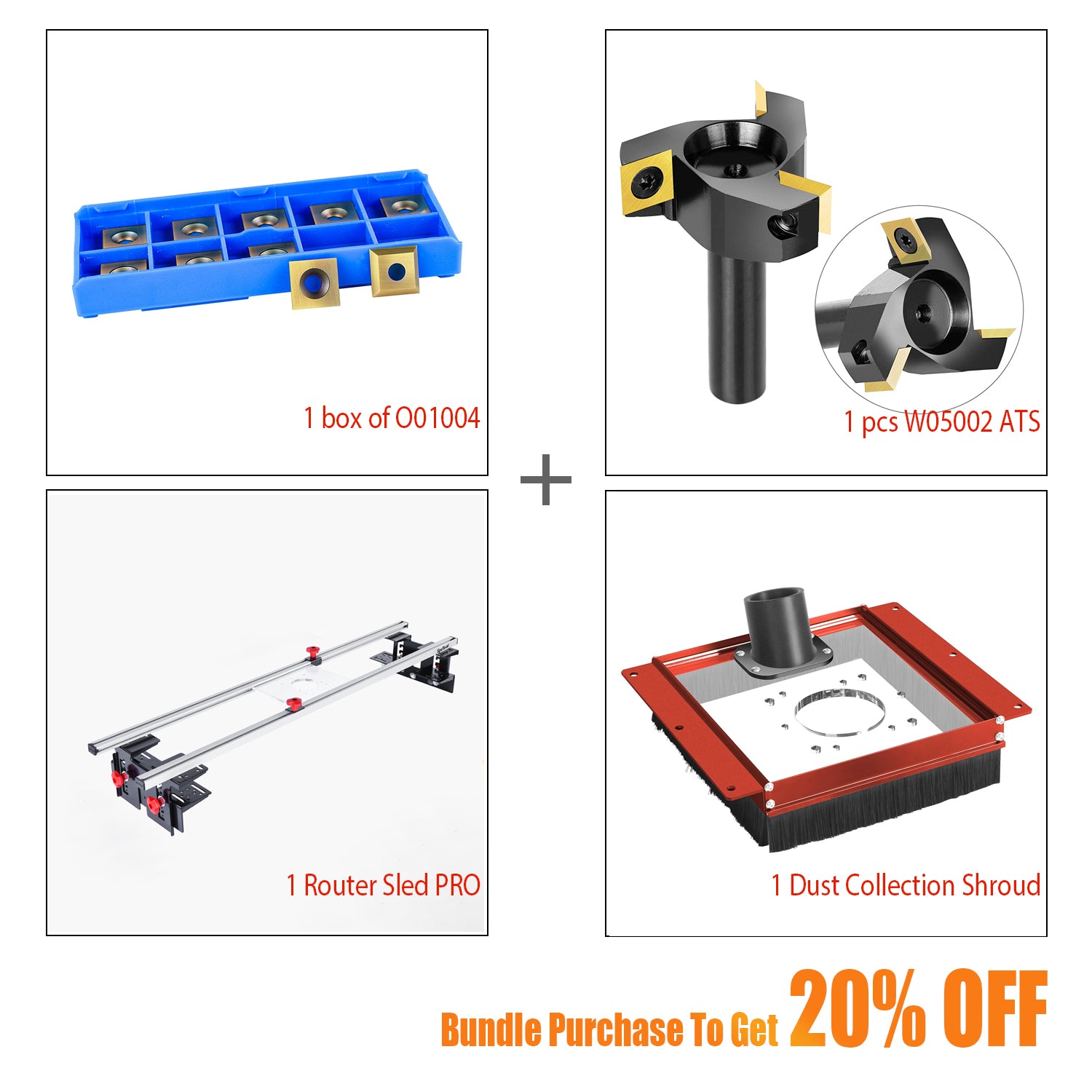 SpeTool S01001 Router Sled & S01002 Dust Collection Shroud & W05002 ATS Coated Surfacing Bit & O01004 Blades Bundle Set