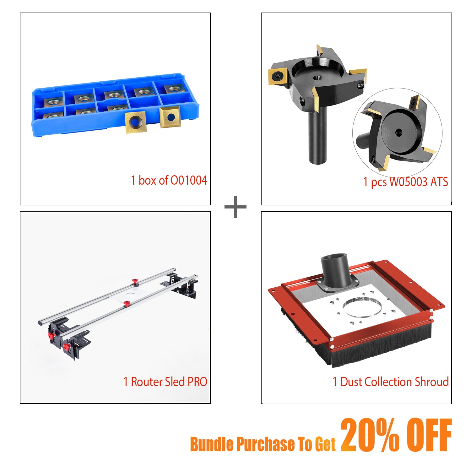 SpeTool S01001 Router Sled & S01002 Dust Collection Shroud & W05003 ATS Surfacing Bit & O01004 Blades Bundle Set