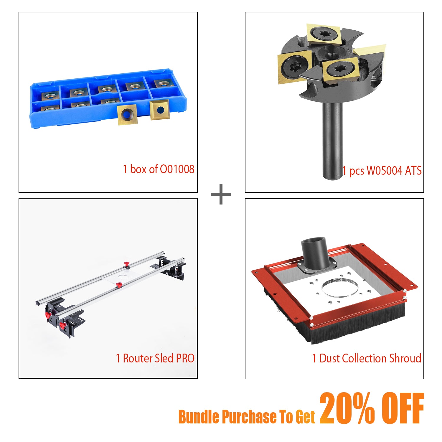SpeTool S01001 Router Sled & S01002 Dust Collection Shroud & W05004 ATS Surfacing Bit & O01008 Blades Bundle Set