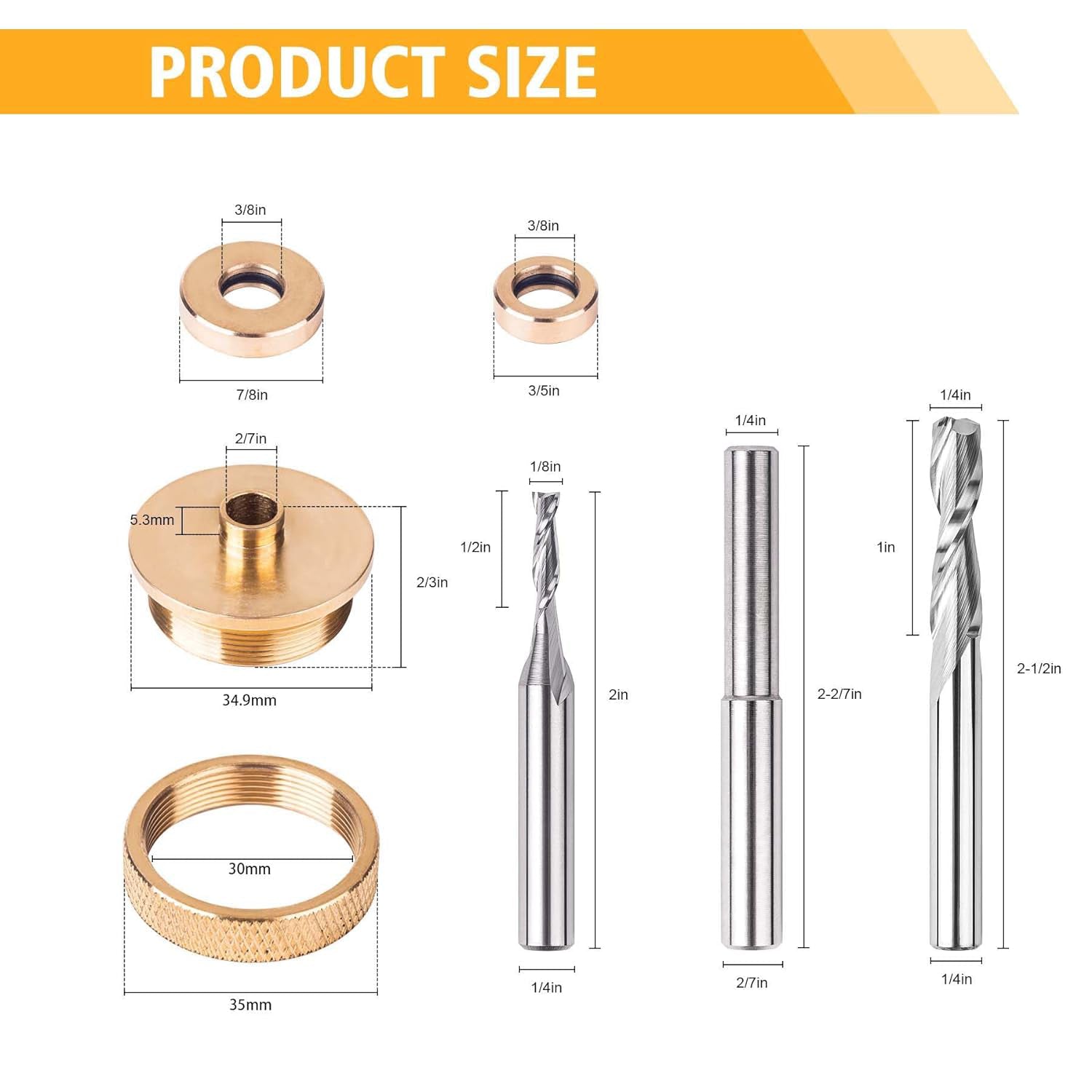 SpeTool Router Bits Solid Brass Router Inlay Kit Bushing Guide Set