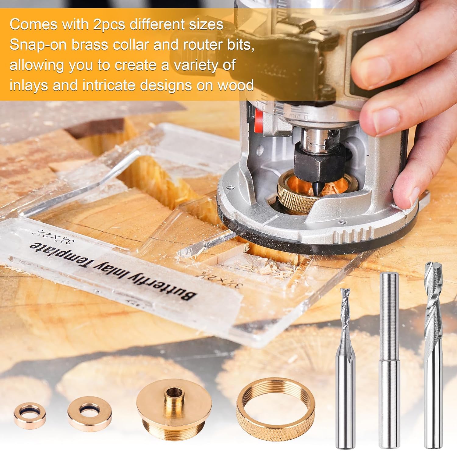 SpeTool Solid Brass Router Inlay Kit Router Bits, Bushing Guide & Collars