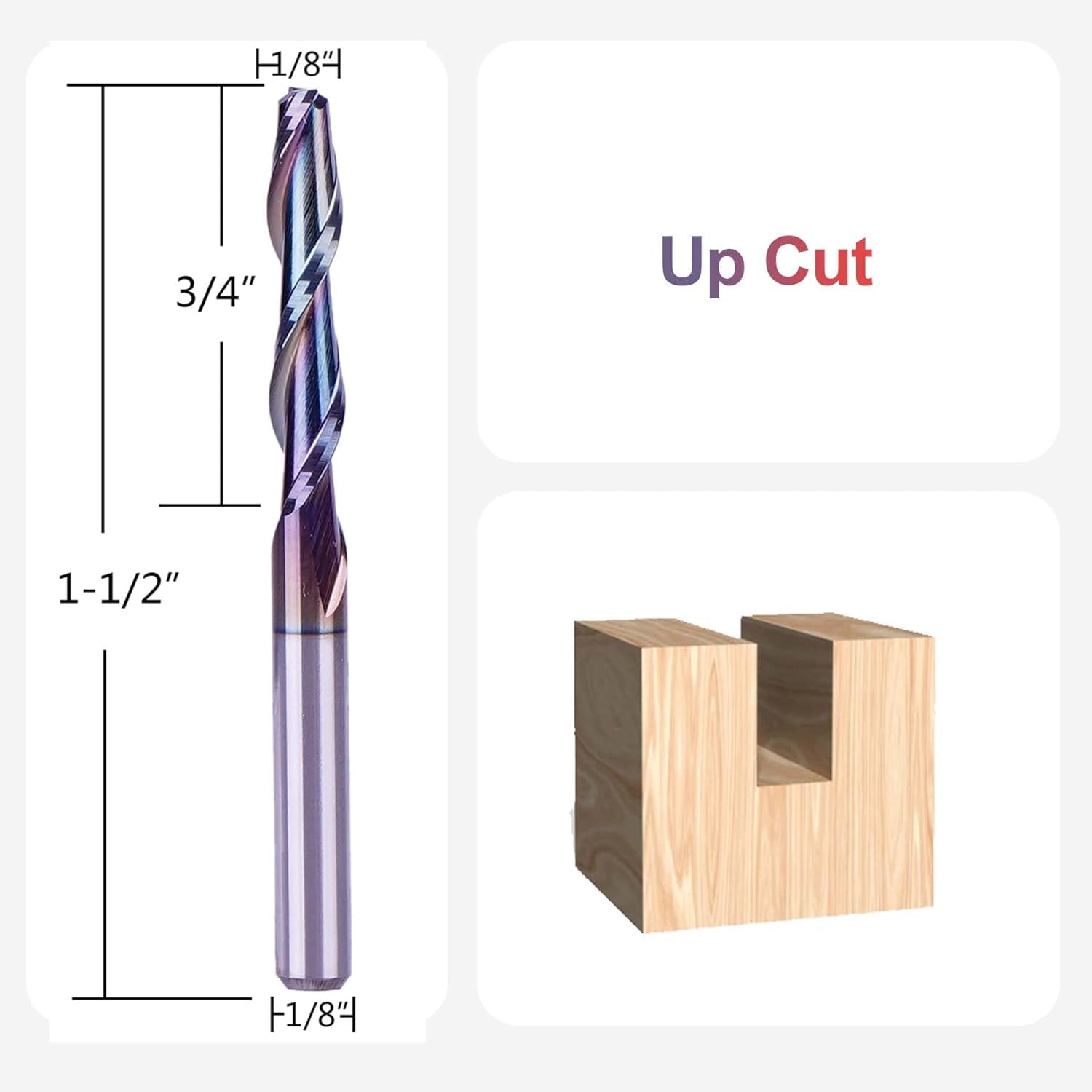 SpeTool Long Life Coated 1/8 Inch Dia Spiral Up Cut CNC Router Bit