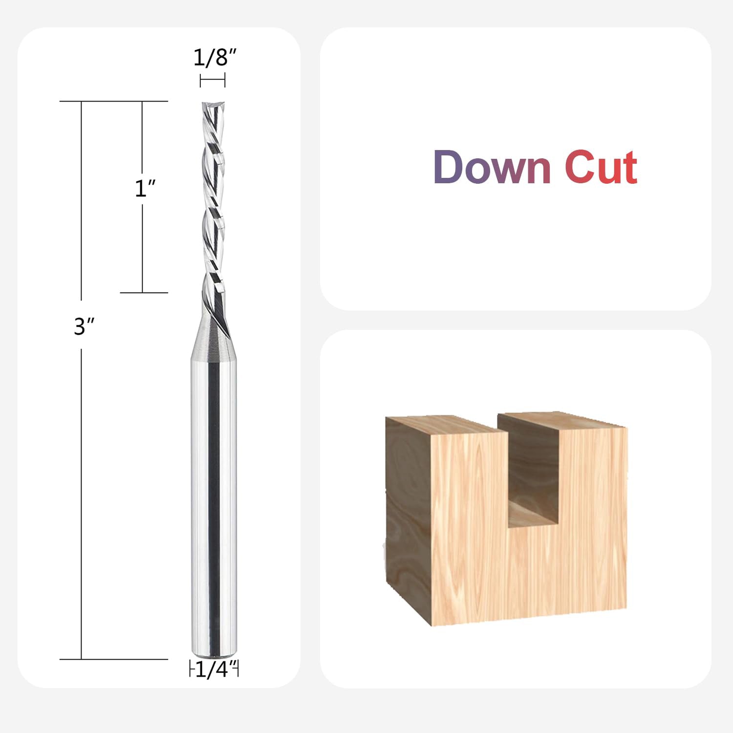 SpeTool Downcut Solid Carbide 1/8 CD 1/4 Shank 3 inch Long Router Bit