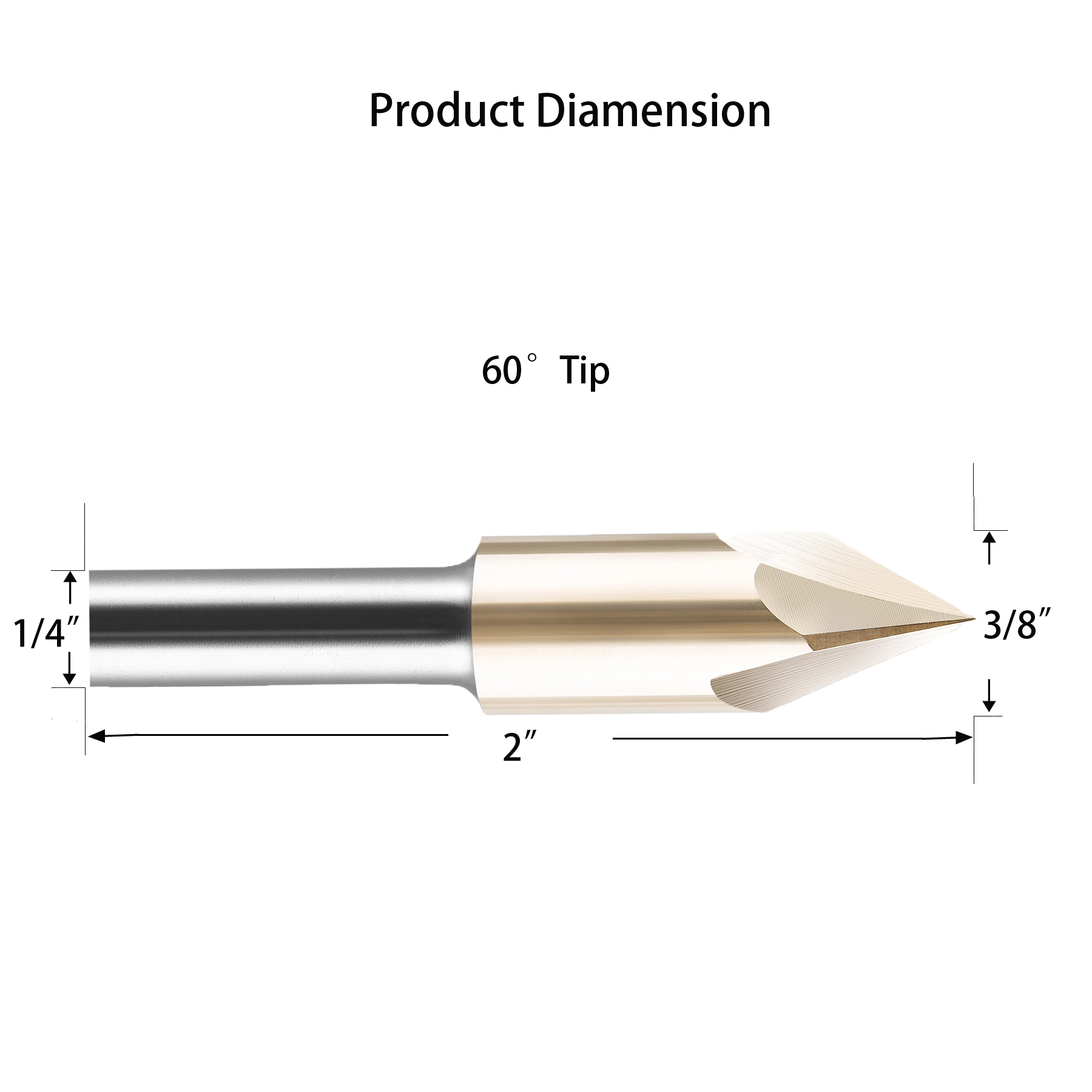 Spetool Down-Shear 60 Degree V Groove Bit 3/8" Dia 1/4" SHK ZrN Coated
