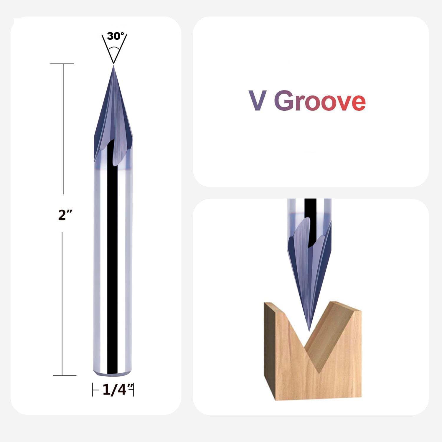 Spetool 30 Deg Carbide V-Groove Tiain Coated 1/4 Dia Chamfer End Mill