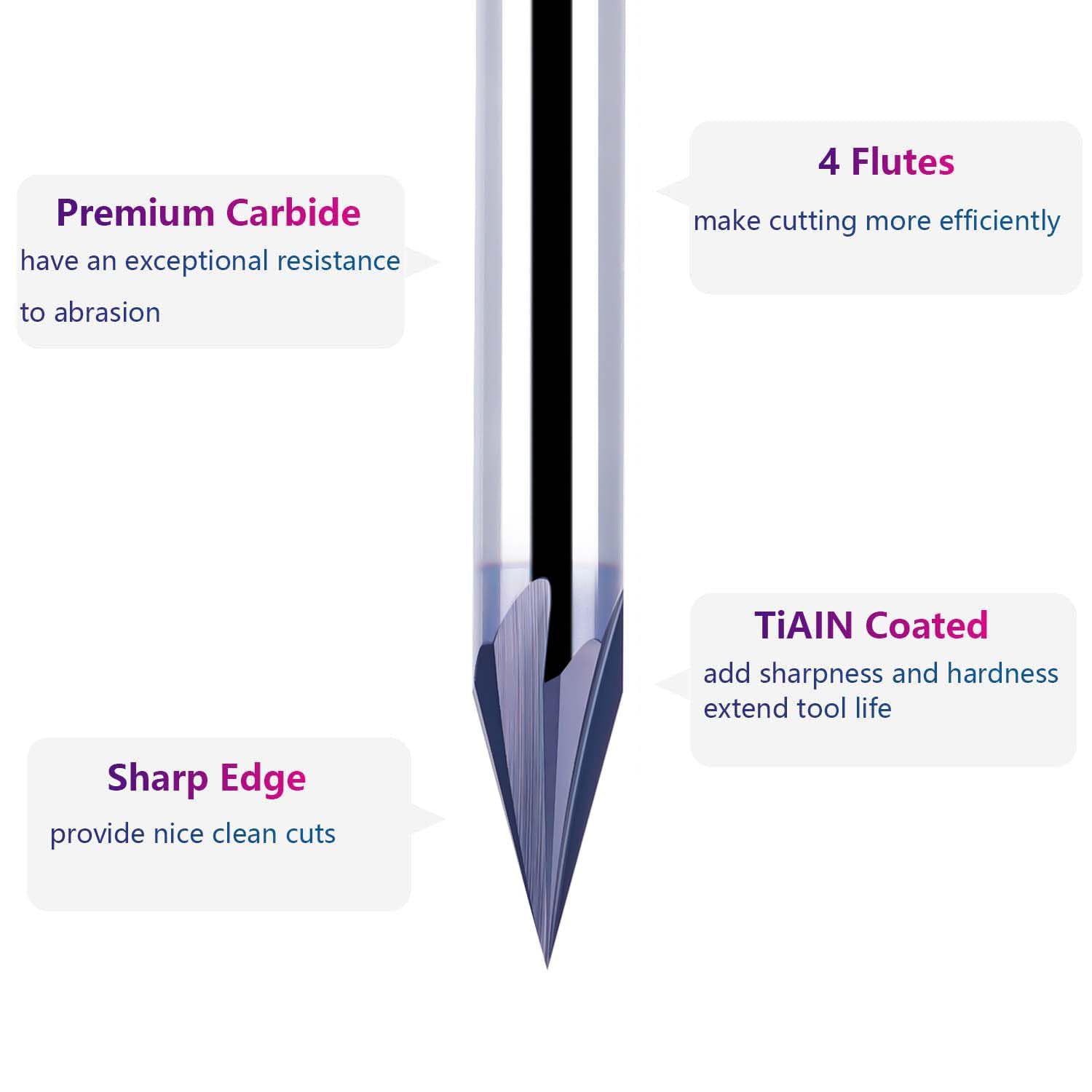 Spetool 30 Deg Carbide V-Groove Tiain Coated 1/4 Dia Chamfer End Mill