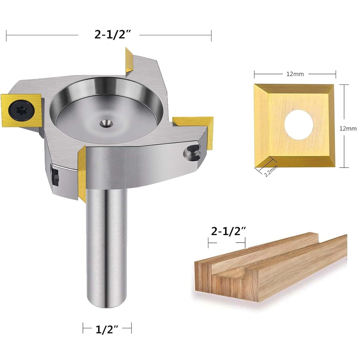 SpeTool W05003 Nickel Plating CNC Spoilboard ATS Coated Insert Carbide 4 Wing, Surfacing, Planing, Flycutting & Slab Leveler 2-1/2" Diameter x 1/2" Shank Router Bit