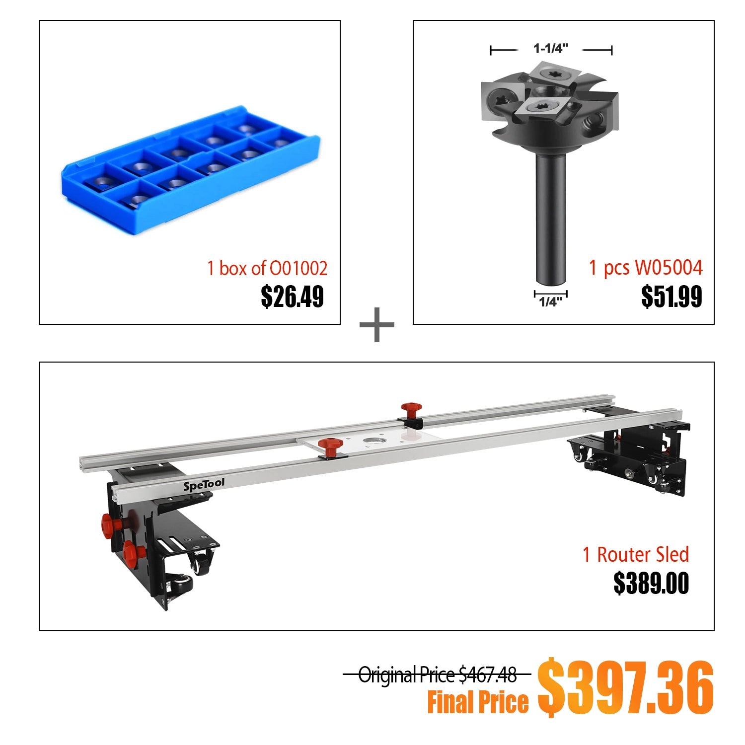 !!!【Pre-ordering】Bundle buying Save Up To $74 | SpeTool Cratos S01001 Machinist-Grade Router Sled & Spoilboard Surfacing Bits & Carbide Insert Kits