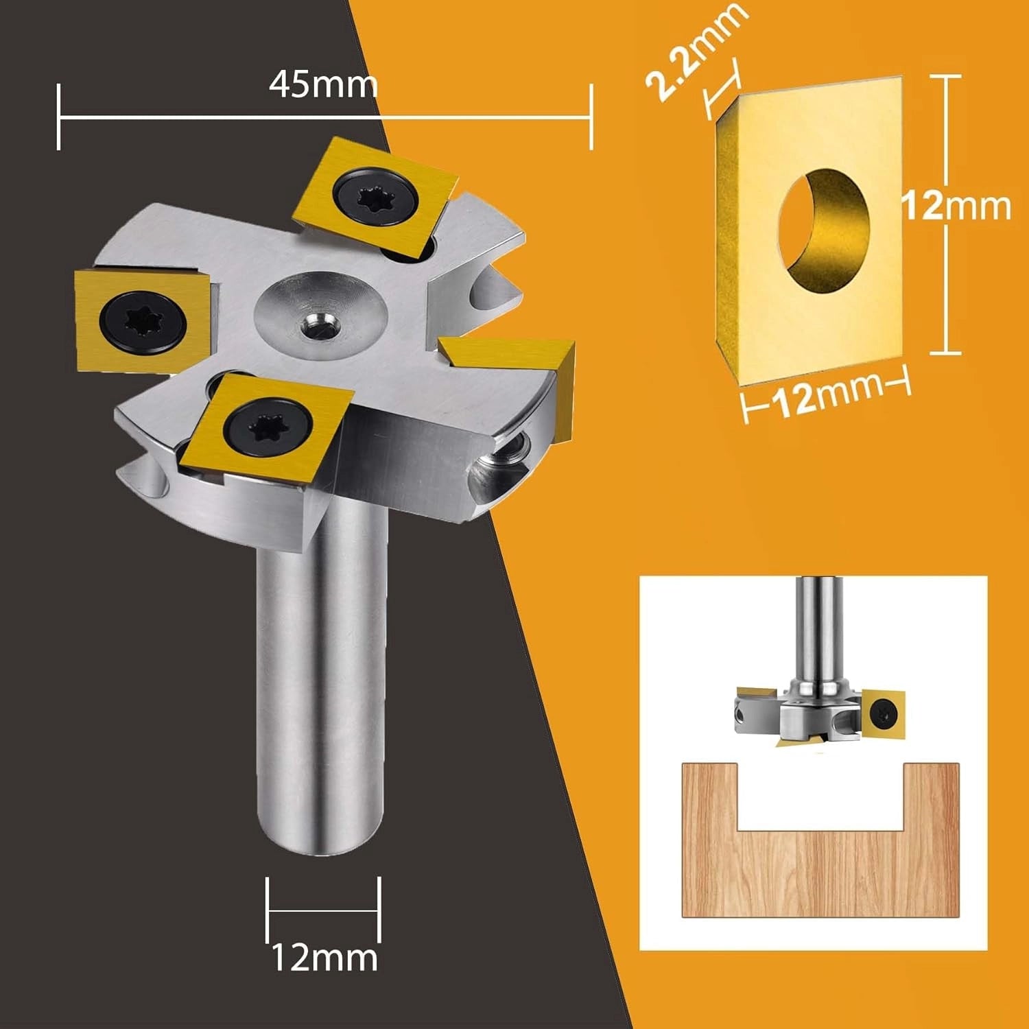 SpeTool EU W05007 Nickel-Plated ATS COATED CARBIDE INSERT 2+2 FLUTES SPOILBOARD 38.1MM DIA x 8MM SHANK ROUTER BIT