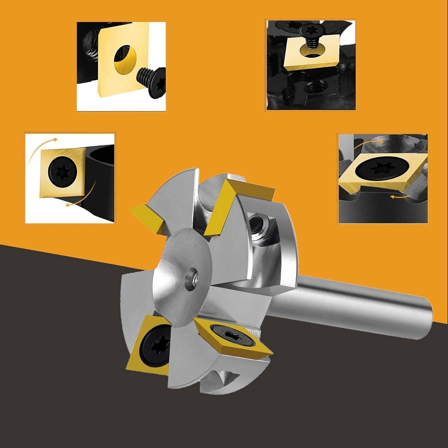 SpeTool EU W05009  Nickel-Plated ATS COATED CARBIDE INSERT 4 FLUTES SPOILBOARD 40MM DIA x 8MM SHANK ROUTER BIT