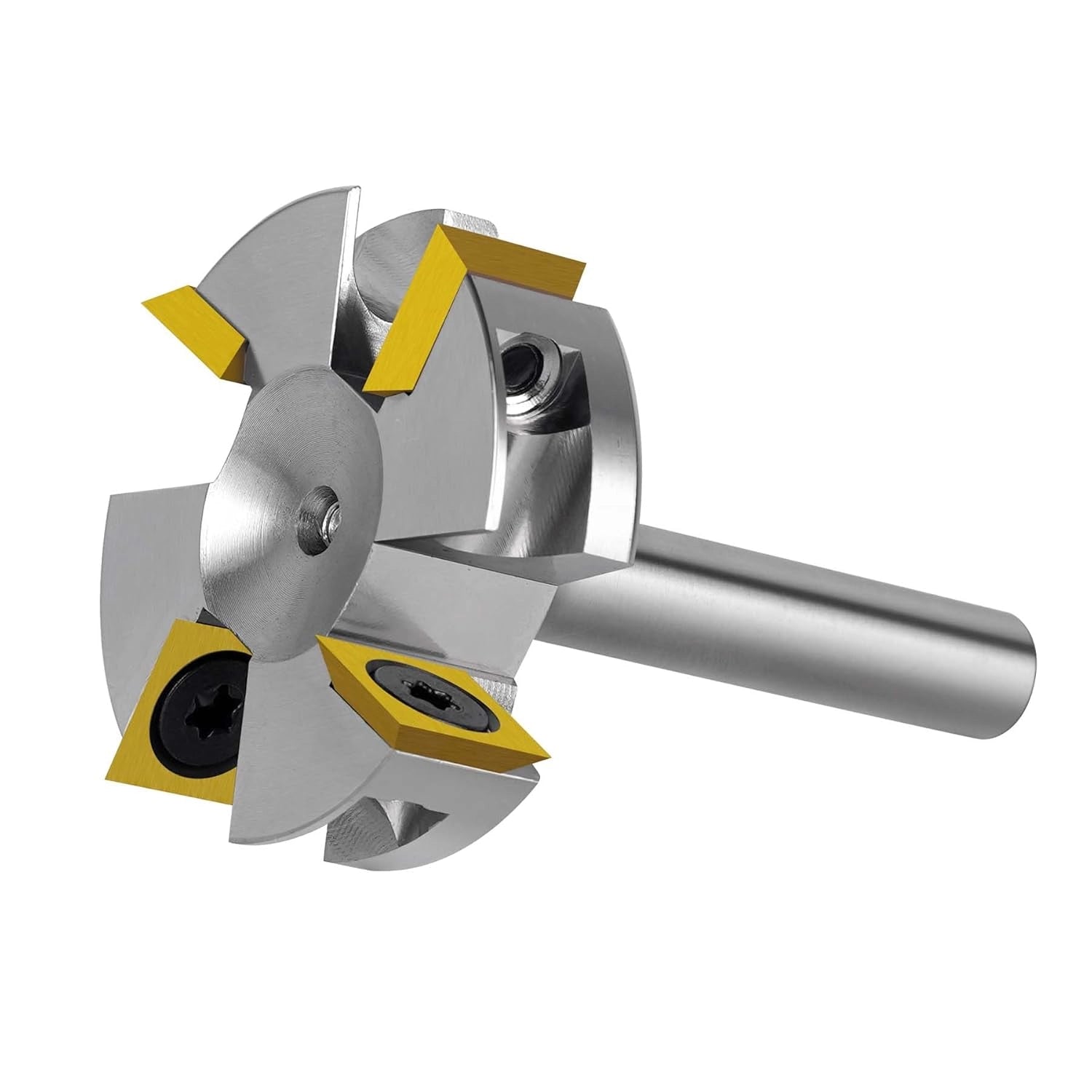 SpeTool EU W05009  Nickel-Plated ATS COATED CARBIDE INSERT 4 FLUTES SPOILBOARD 40MM DIA x 8MM SHANK ROUTER BIT