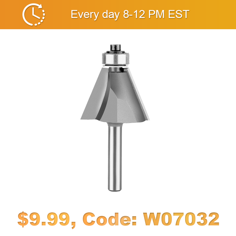 SpeTool W07032 Carbide Tipped Chamfer 22.5 Deg x 1-1/4" Dia x 15/16" Cutting Height x 1/4" SHK  x  2-3/5" Overall Long Lower Ball Bearing Router Bit