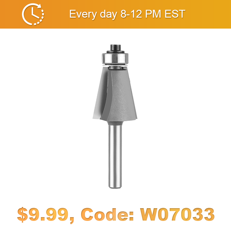 SpeTool W07033 Carbide Tipped Chamfer 11.25 Deg x 7/8" Dia x 1" Cutting Height x 1/4" SHK x 2-3/5" Overall Long Lower Ball Bearing Router Bit