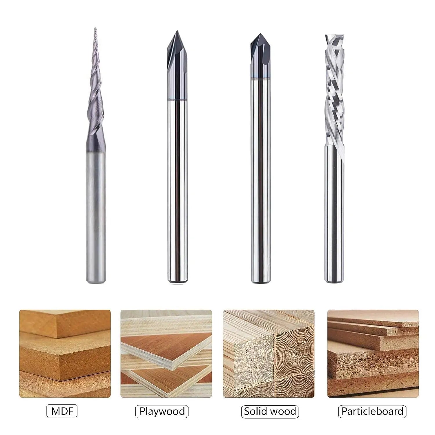 SpeTool EU Set of 4 Milling Cutters 4 mm Shank Solid Carbide Solid Carbide CNC Milling Cutter V-Groove Cutter for Wood Engraving