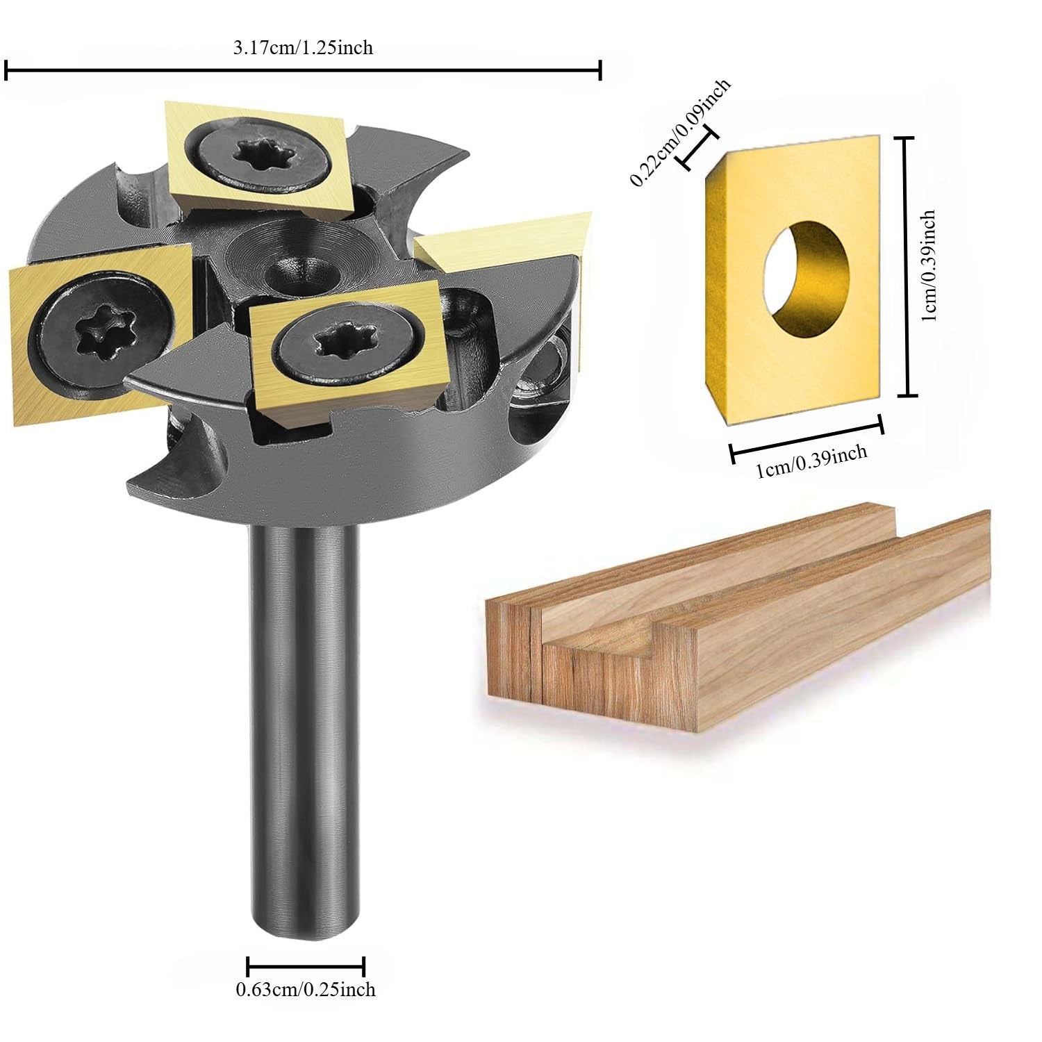 SpeTool W05004 ATS Coated Insert Mini Surfacing & Rabbeting Flycutter 2+2 Flute Design 1-1/4" Diameter x 1/4" Shank Router Bit