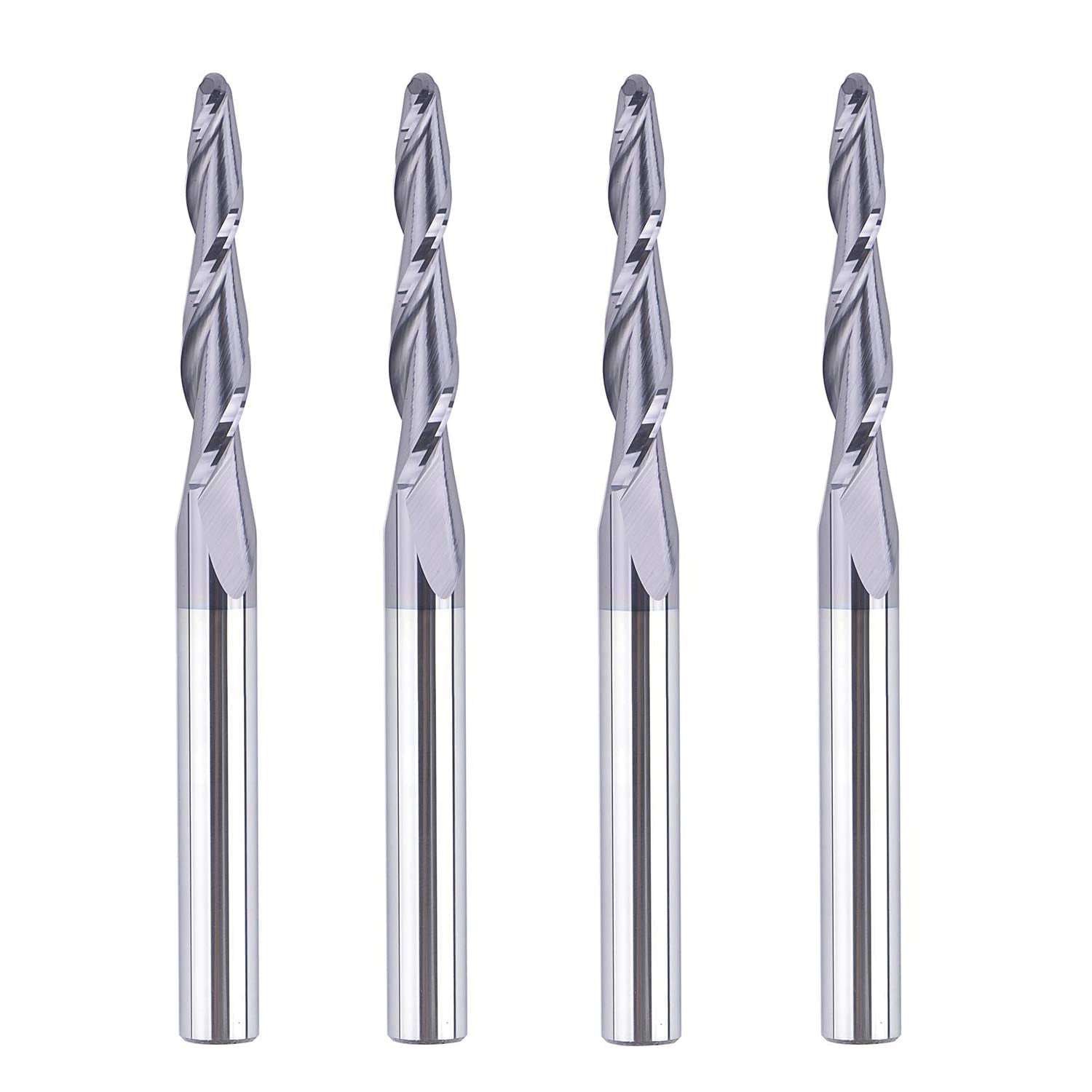 SpeTool W01017 CNC 2D and 3D Carving 2.2 Deg Tapered Angle Ball Nose 2.0mm Radius x 1/4" Shank x 1-1/4" Cutting Length x 3" Long 2 Flute SC TiAlN Coated Upcut Router Bit