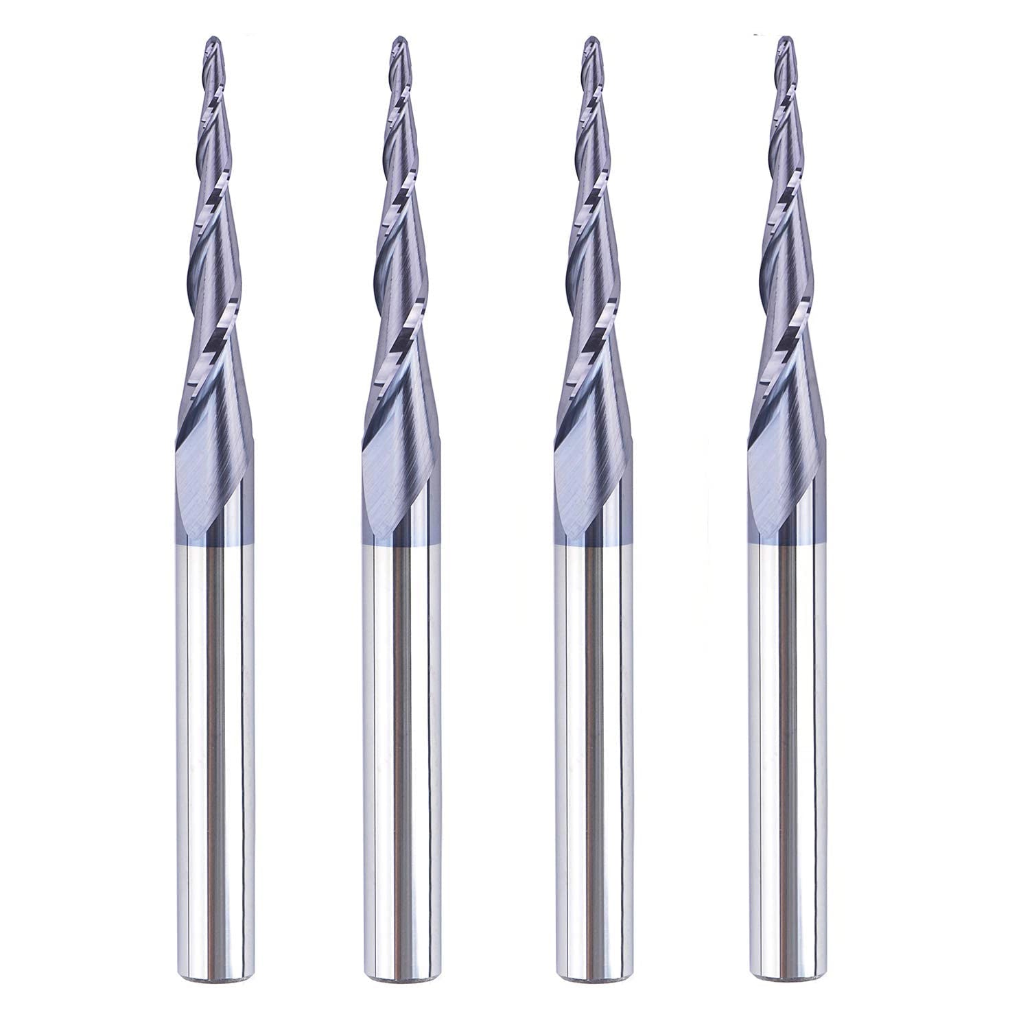 SpeTool W01008 CNC 2D and 3D Carving 4.36 Deg Tapered Angle Ball Nose 0.75mm Radius x 1/4" Shank x 1-1/4" Cutting Length x 3" Long 2 Flute SC TiAlN Coated Upcut Router Bit
