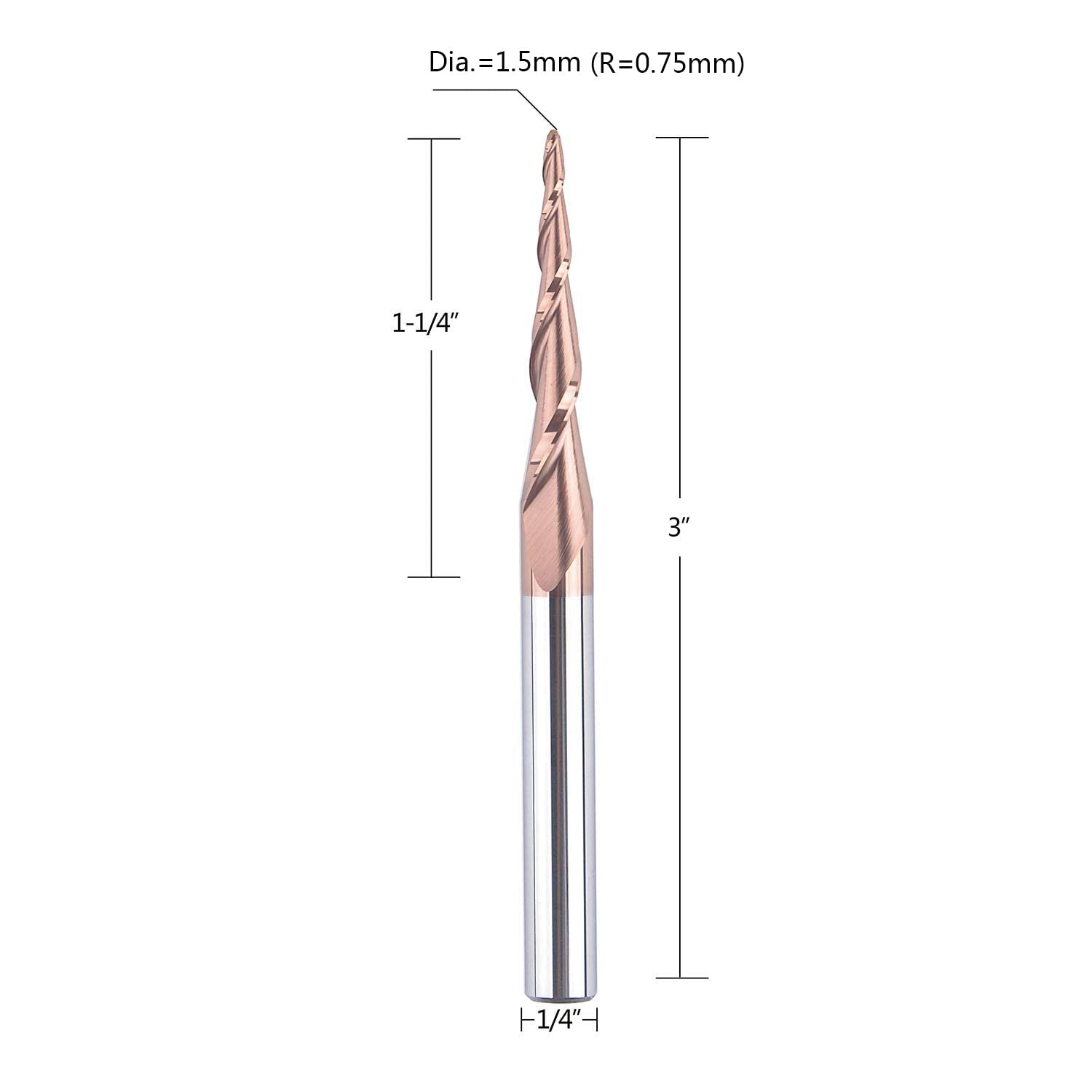 SpeTool 0.75mm Radius Tapered Ball Nose Carving Endmill H-Si Coated