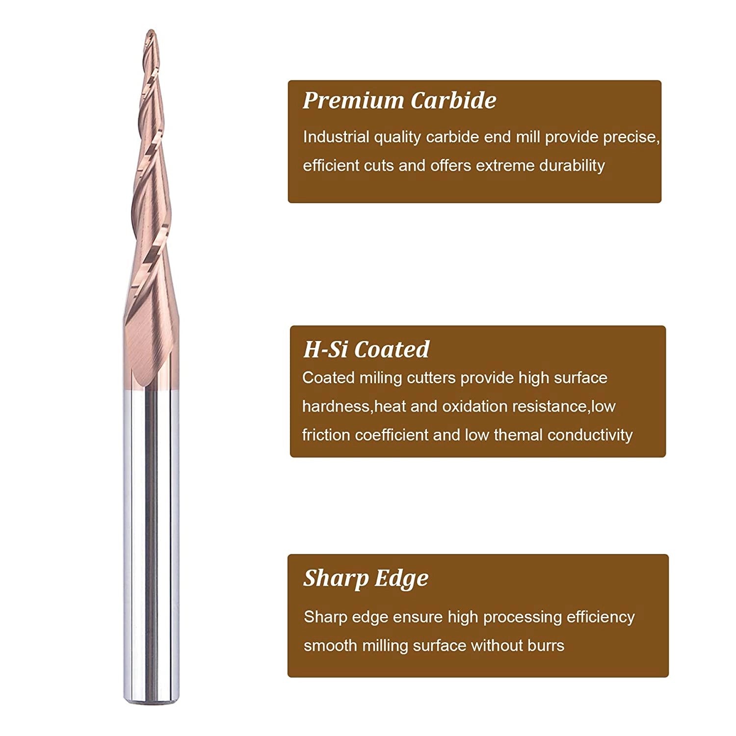 SpeTool 0.75mm Radius Tapered Ball Nose Carving Endmill H-Si Coated