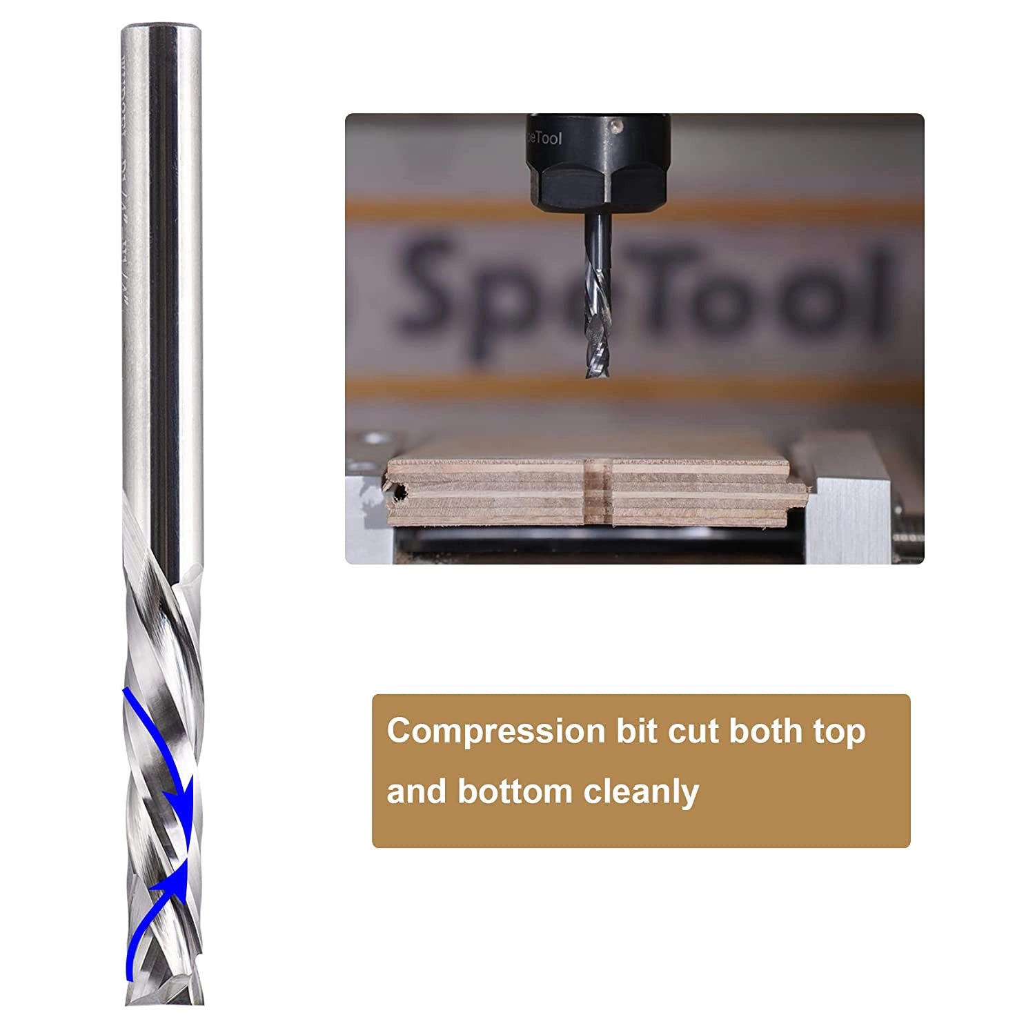 SpeTool 1/4 Carbide Compression Router Bit 3" Extra Long CNC End Mill