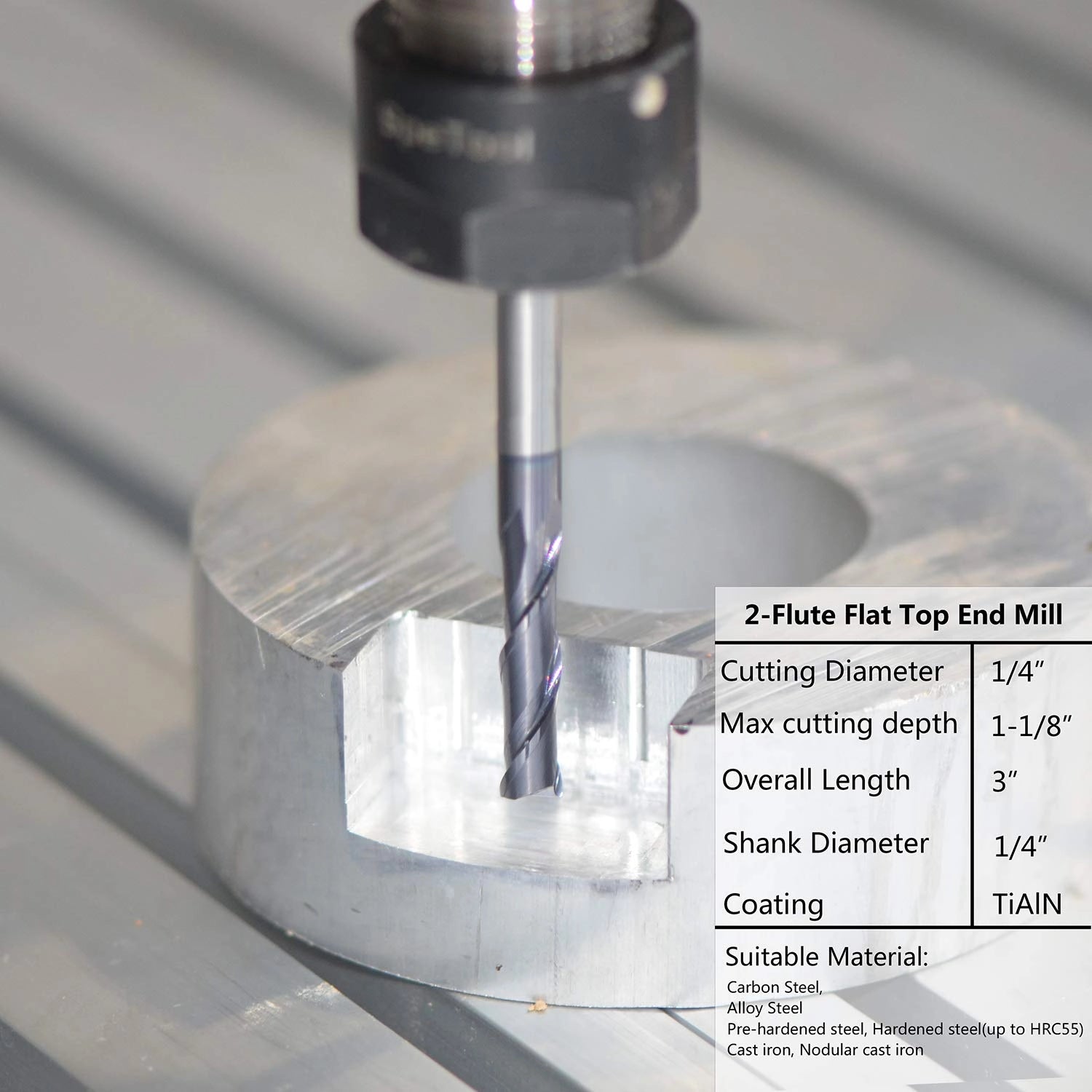 1/2 Inch Solid Carbide End Mill – 2 Flute Long – TiAlN Coated – CNC Tool USA