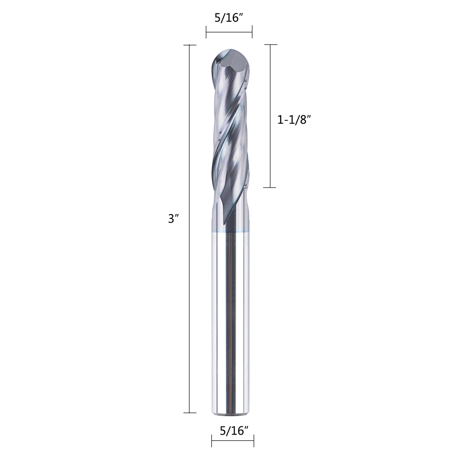 SpeTool 2 Flutes Carbide End Mill Ball Nose 5/16" Shank Extra 3" Long