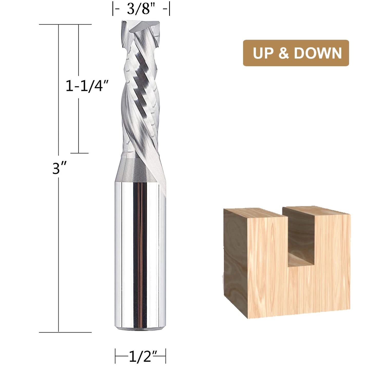 SpeTool 3/8"D 1/2 SHK Compression Spiral Router Bit UP&Down Cut End Mill