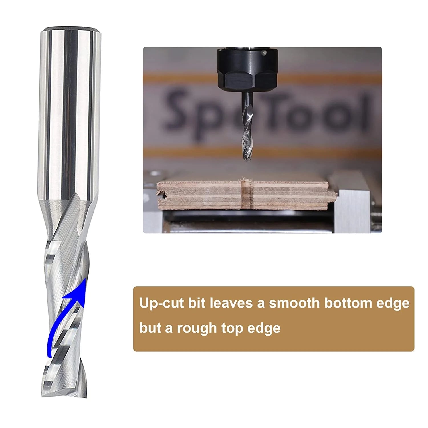 SpeTool 3/8" Diam 1/2" SHK Up Cut Router Bit for Wood Small Cut Carving