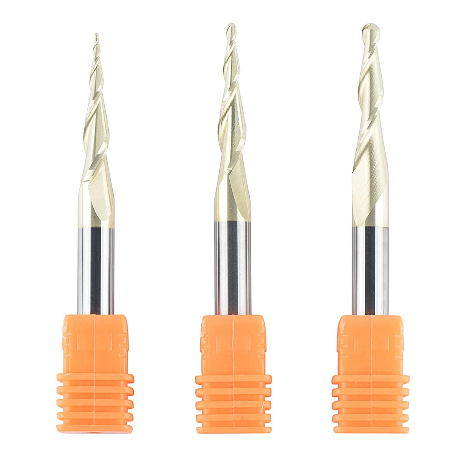 SpeTool 3 pcs Tapered Ball Nose 3D Carve ZrN Coated Router Bit