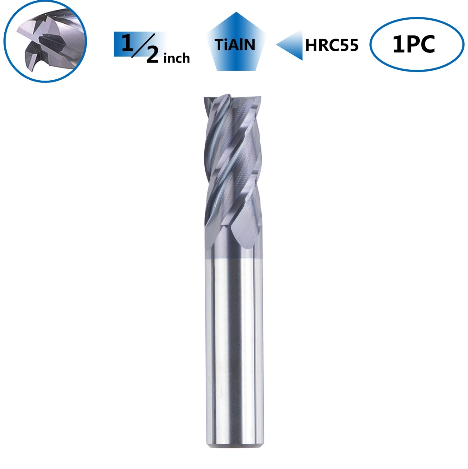 SpeTool 4 Flute 1/2" SHK 3" Long Carbide End Mill Router Bit TiAlN Coated