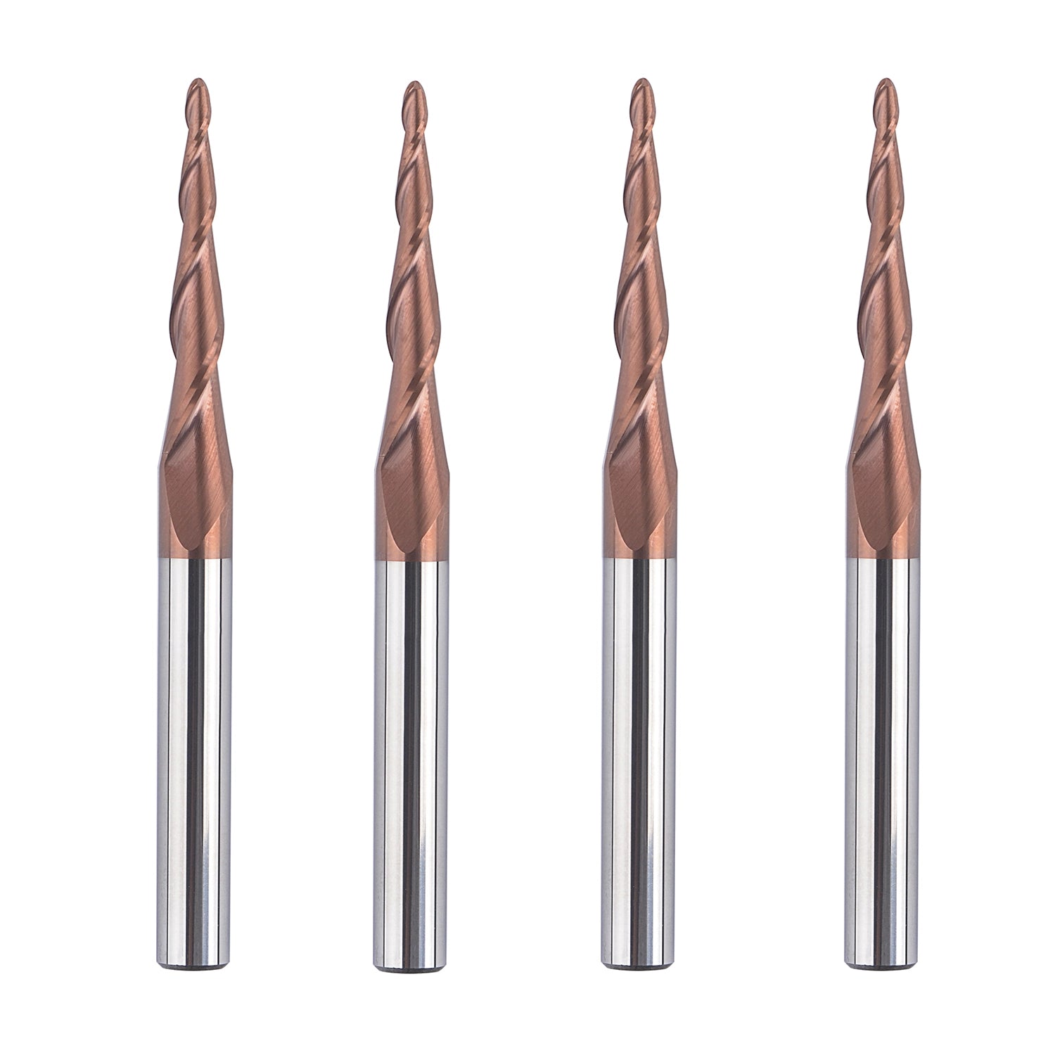 SpeTool 4Pcs 2D/3D Tapered Ball Nose 1.0mm Radius End Mill H-Si Coated