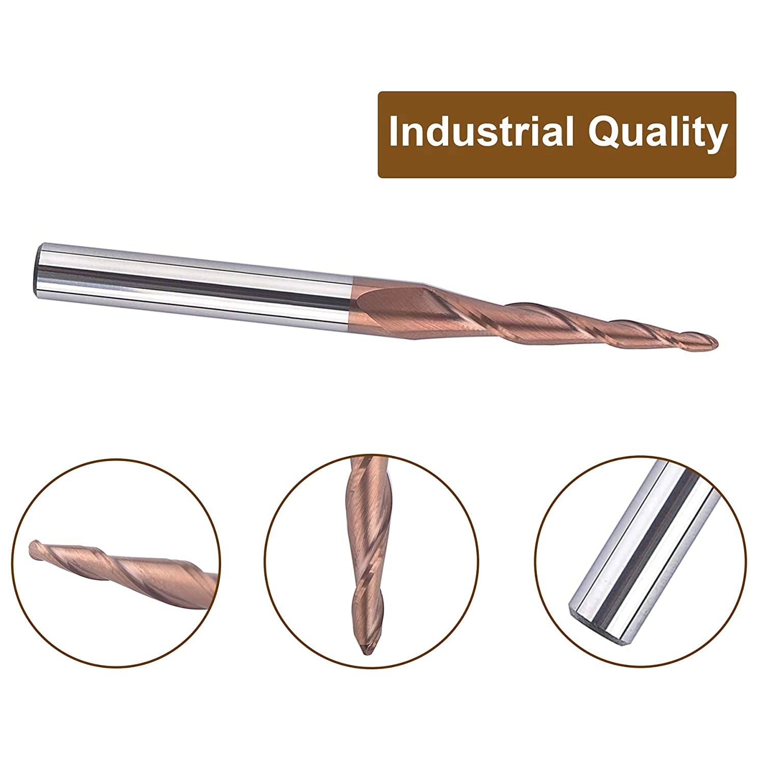SpeTool 2D/3D Tapered Ball Nose 1.0mm Radius End Mill H-Si Coated