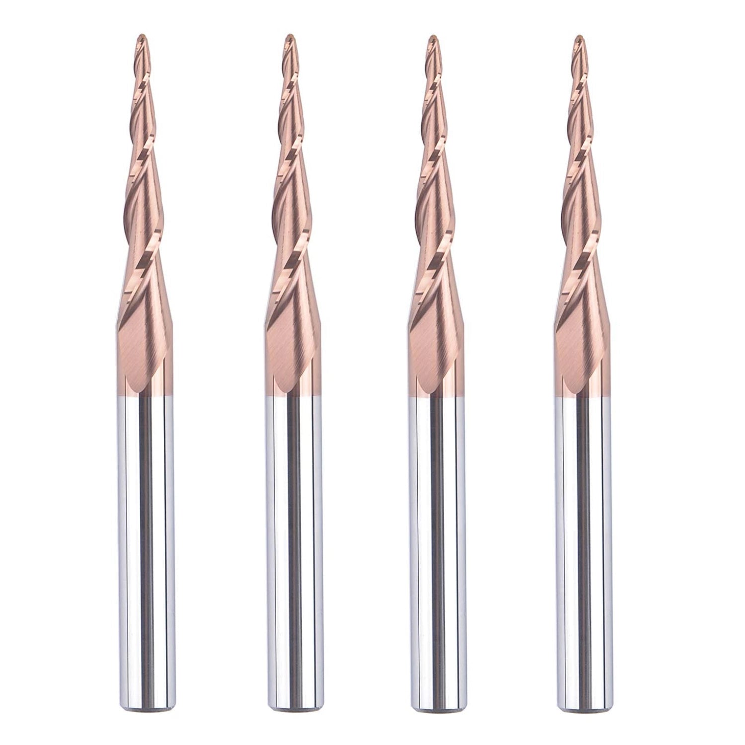 SpeTool W01009 CNC 2D and 3D Carving 4.36 Deg Tapered Angle Ball Nose 0.75mm Radius x 1/4" Shank x 1-1/4" Cutting Length x 3" Long 2 Flute SC H-Si Coated Upcut Router Bit