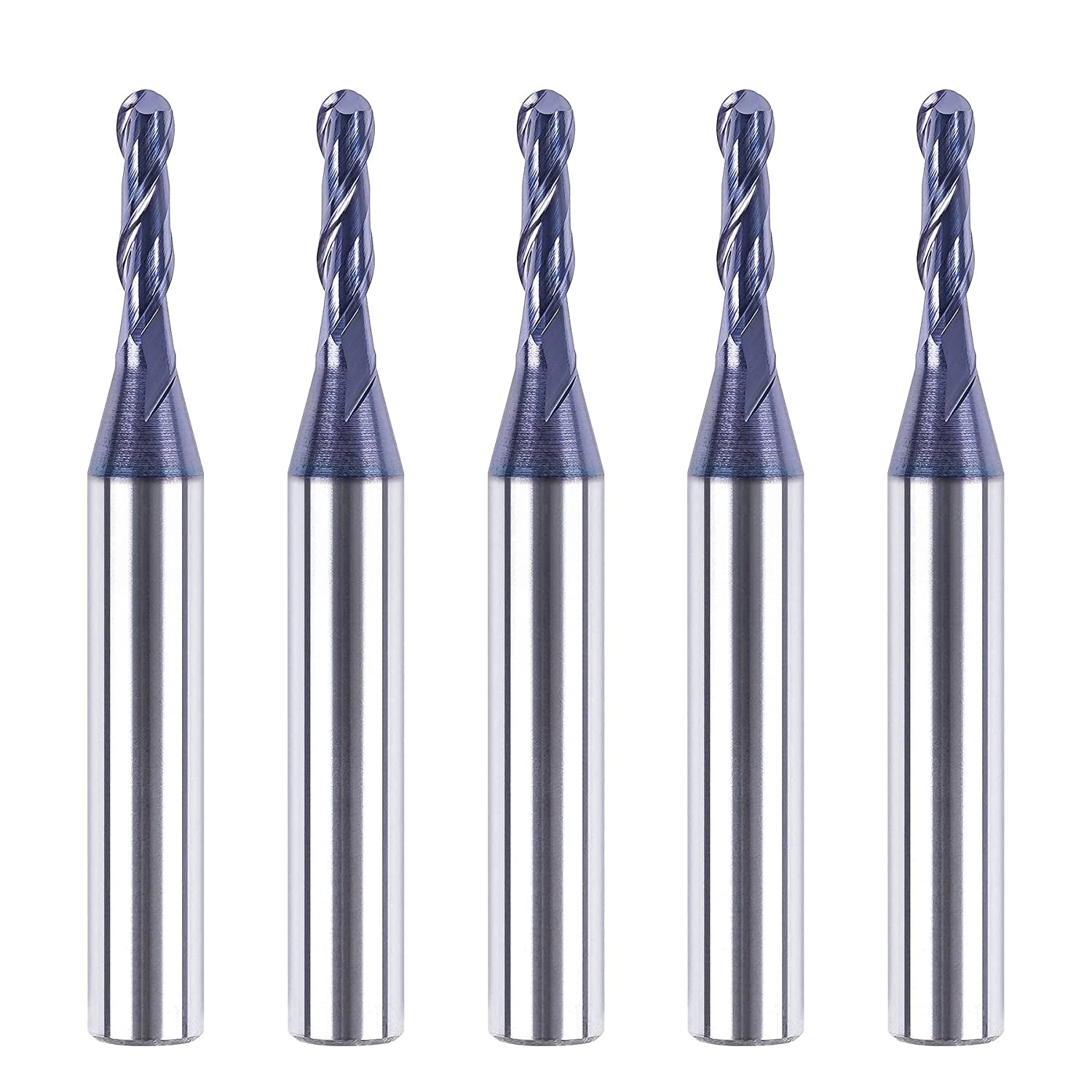 SpeTool 5PCS Ball Nose End Mill 18 Cutting Diameter 14 Shank 2 Flute HRC55 TiAIN Coated Carbide Upcut Router Bits CNC Milling Tool