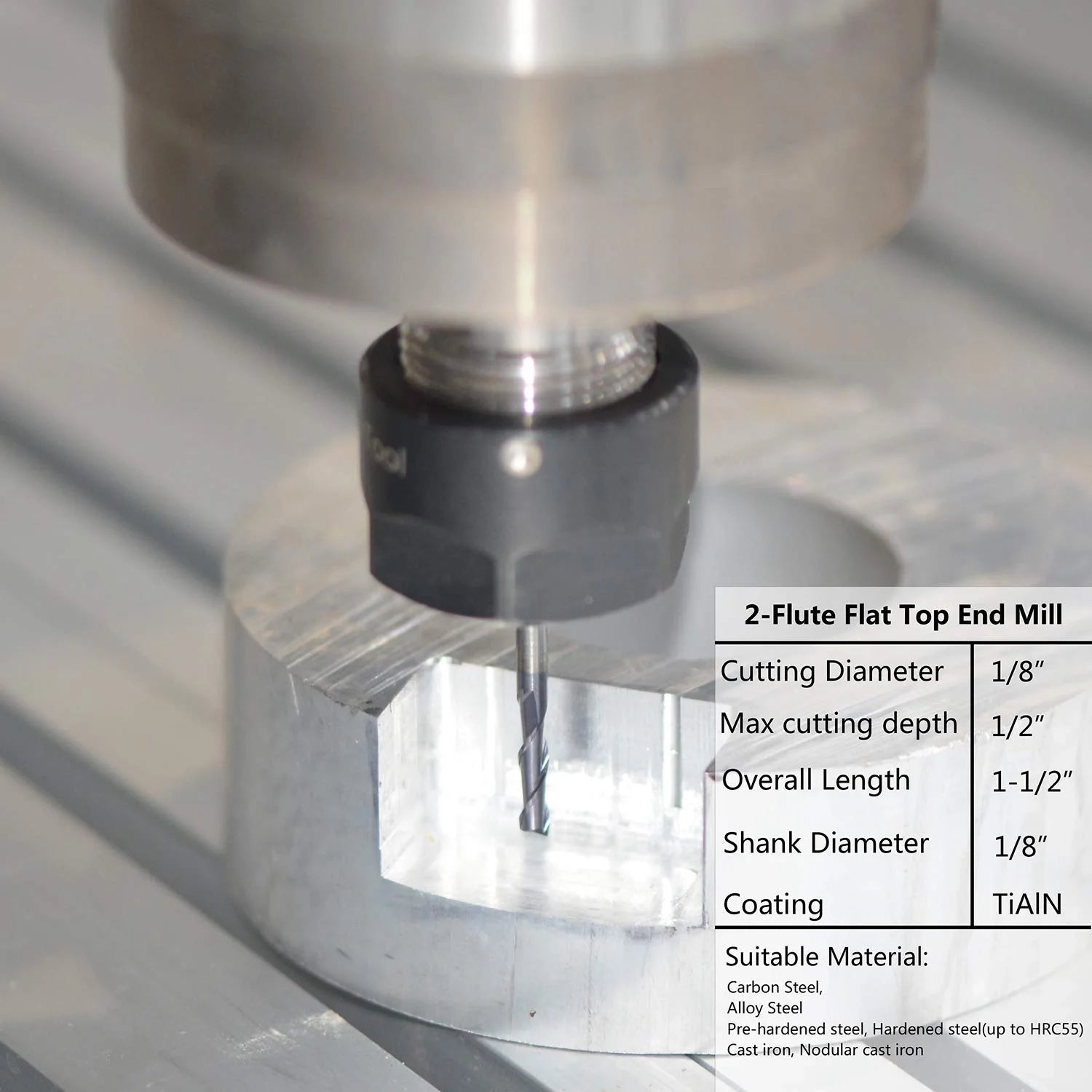 SpeTool 5Pcs 2 Flute 1/8 Inch Router Bit Square Nose Carbide End Mill