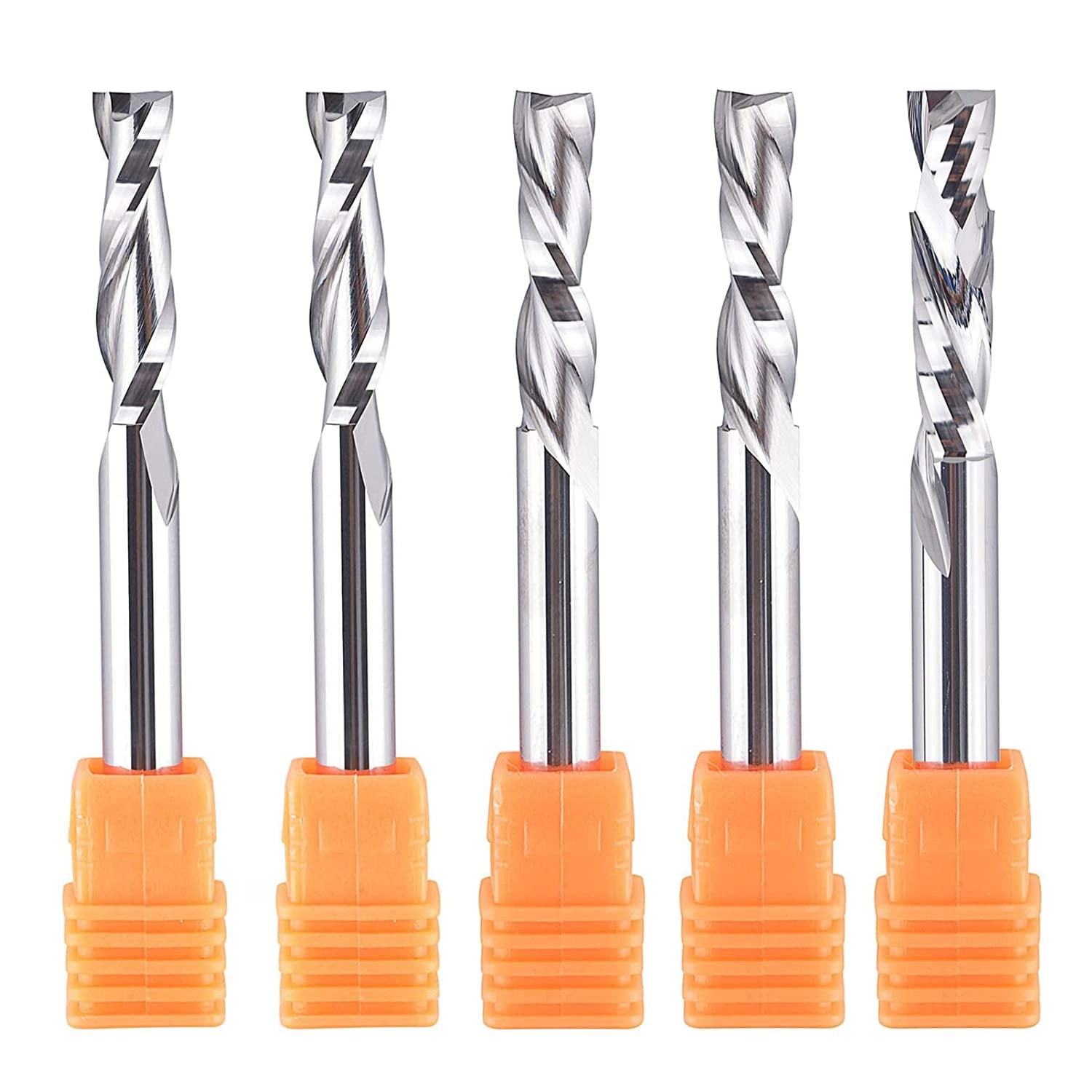 SpeTool 5Pcs 1/4 Shank Solid Carbide Spiral Router Bits Set For Wood