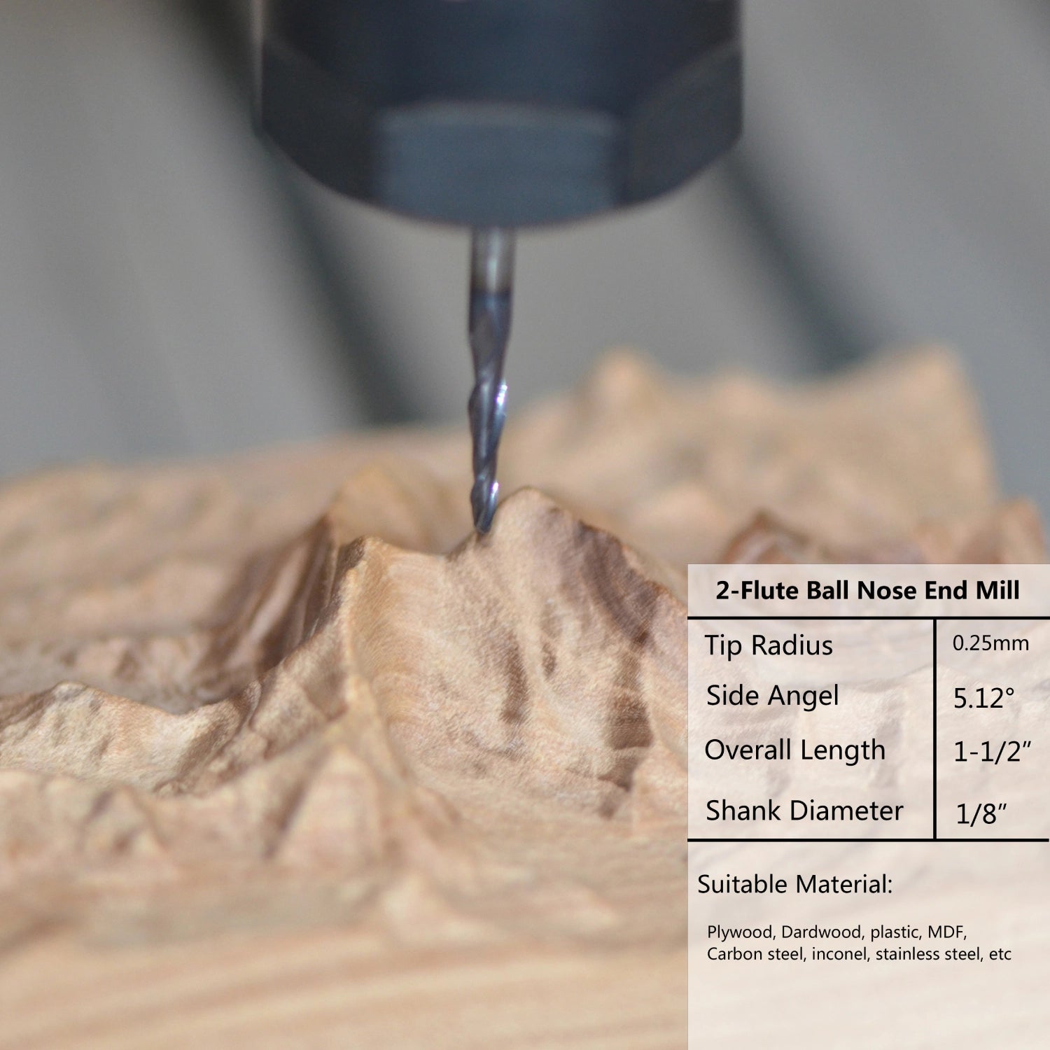 SpeTool CNC 2D 3D Carving R0.25mm 5.12 Deg Tapered Ball Nose Router bit