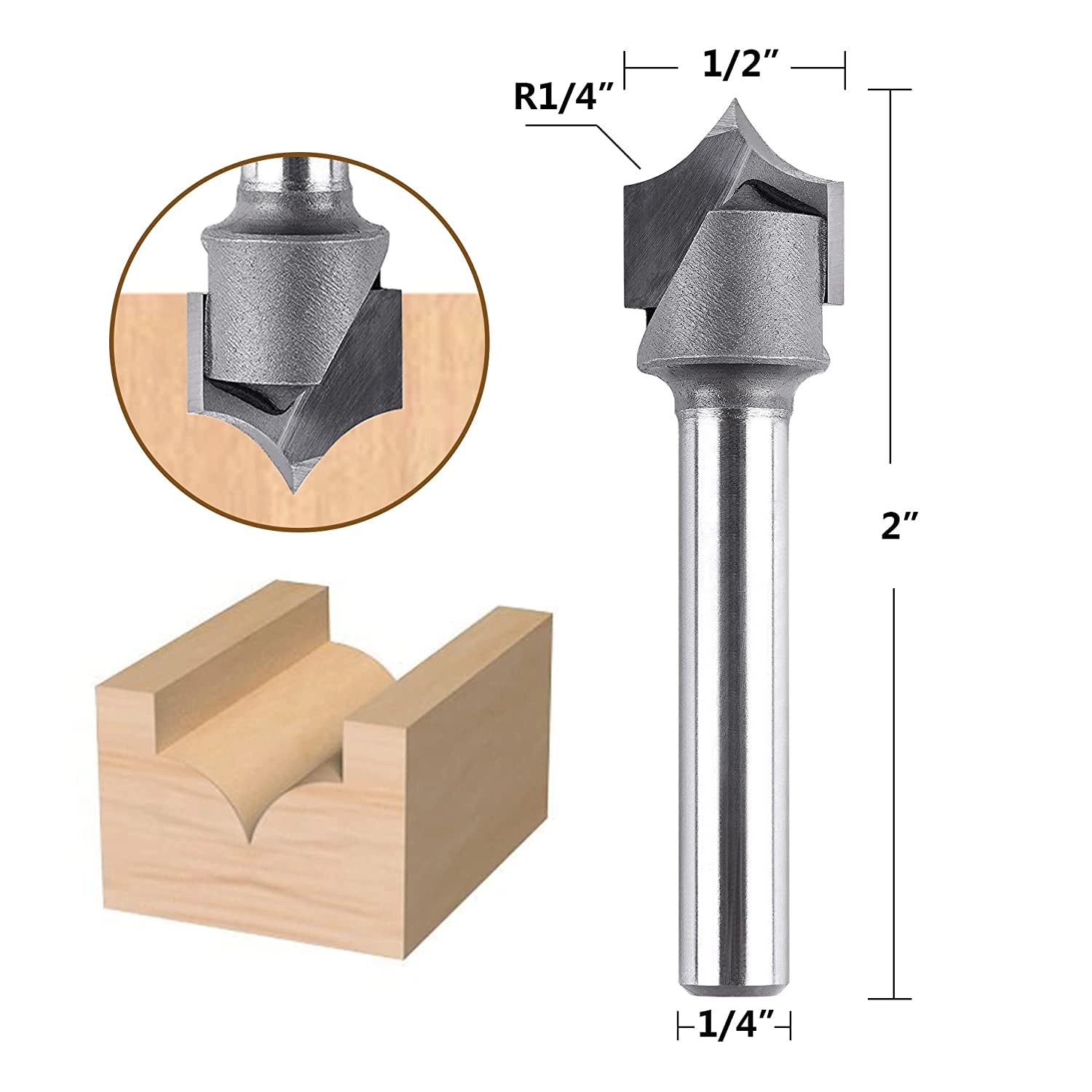 SpeTool Carbide Tipped 1/4 R 1/2 Dia 1/4 Shank Round Over Router Bit