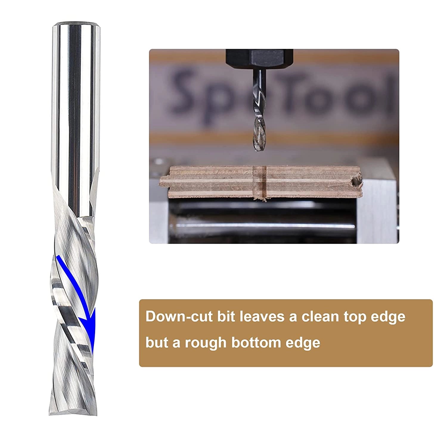 SpeTool Downcut 1/2" Diam 4" Extra Long Router Bit For Wood Carving Plunge Cut