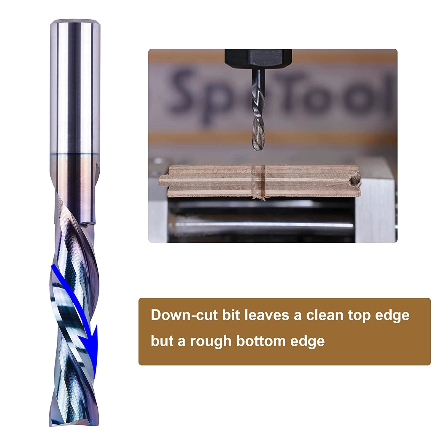 SpeTool Down Cut 1/2 Dia 4 Inch Extra Long Tool Life Coated Router Bit