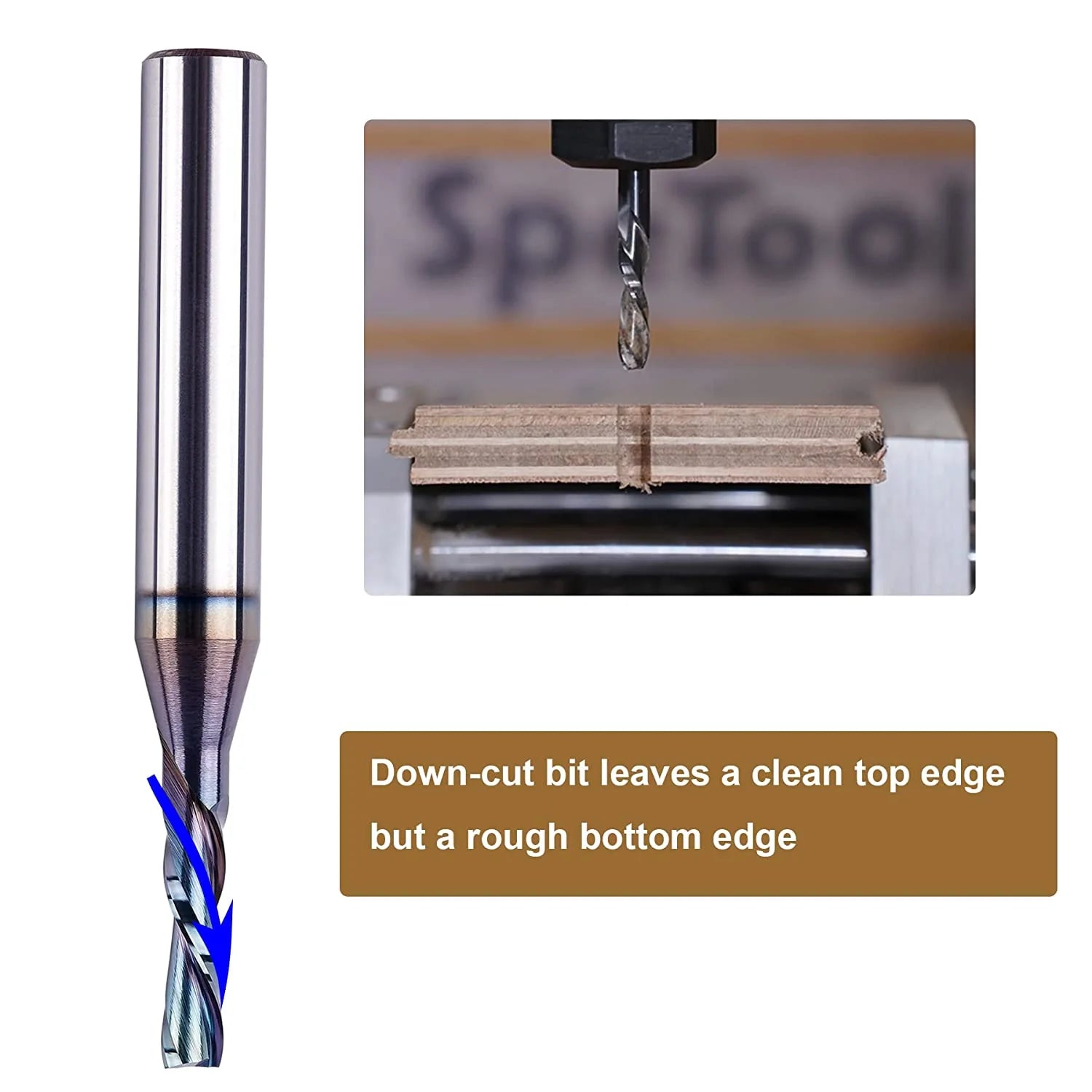 SpeTool 1 8 Dia 1 4 SHK Spiral Downcut Router Bits CNC End Mill for Wood SPE-X coated