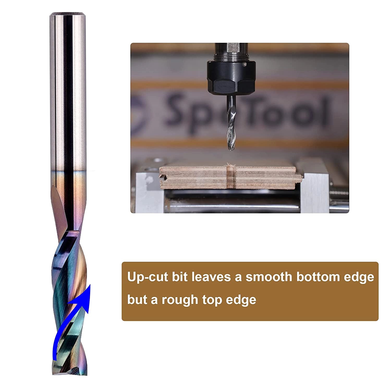 SpeTool SPE-X Coated 1/4" Dia Up Cut Router Bit CNC Carbide End Mill