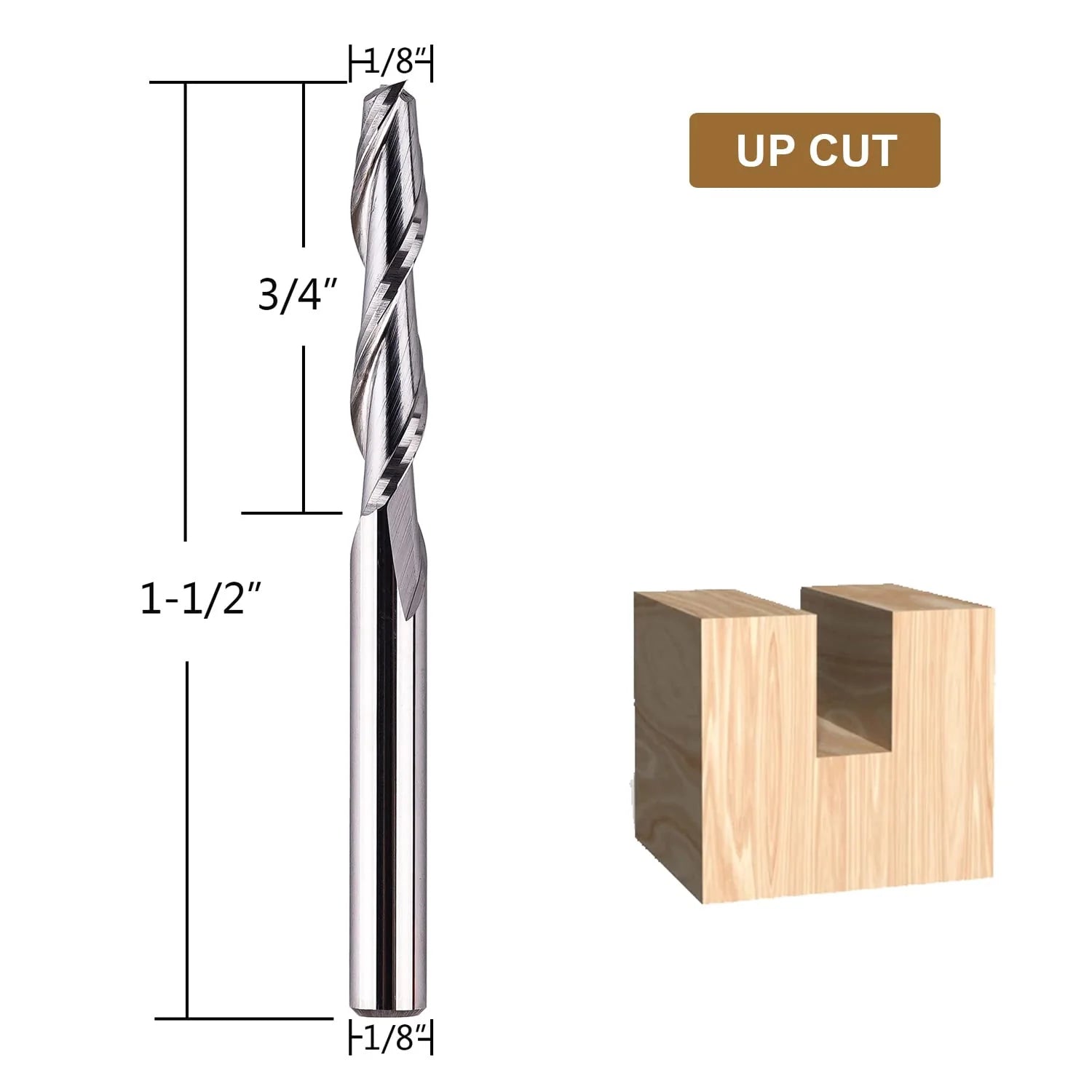 SpeTool Solid Carbide 1/8" Diam 1/8" SHK Up Cut Router Bit for Woodworking