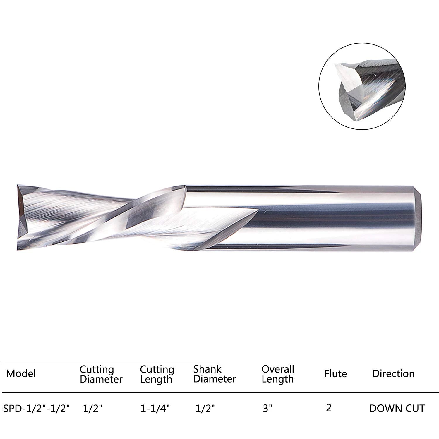 SpeTool Spiral Down cut Router Bit 1/2" Dia x 3" Extra Long End Mill